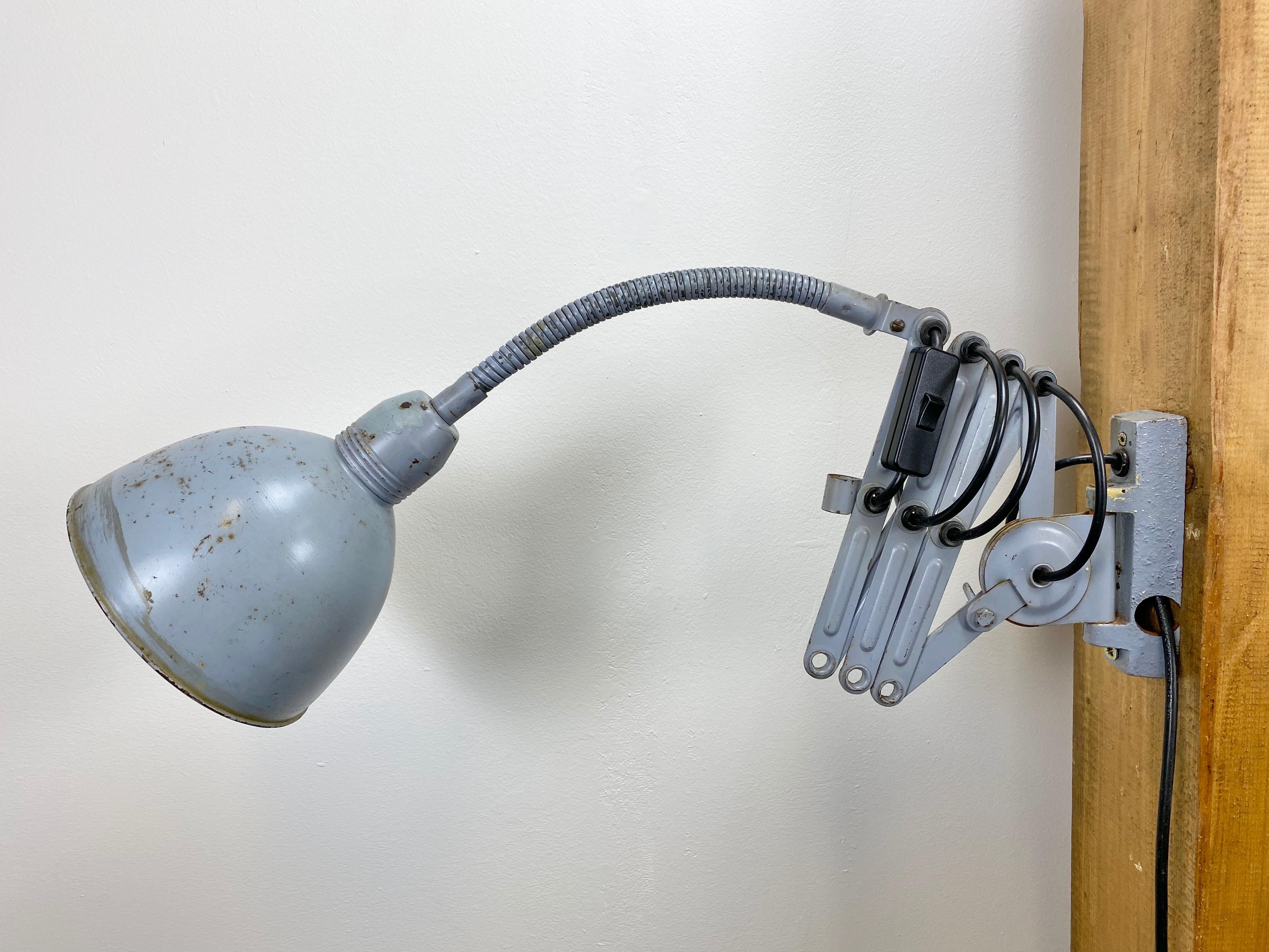 Mid-20th Century Grey Industrial Scissor Wall Lamp from Elektroinstala, 1960s