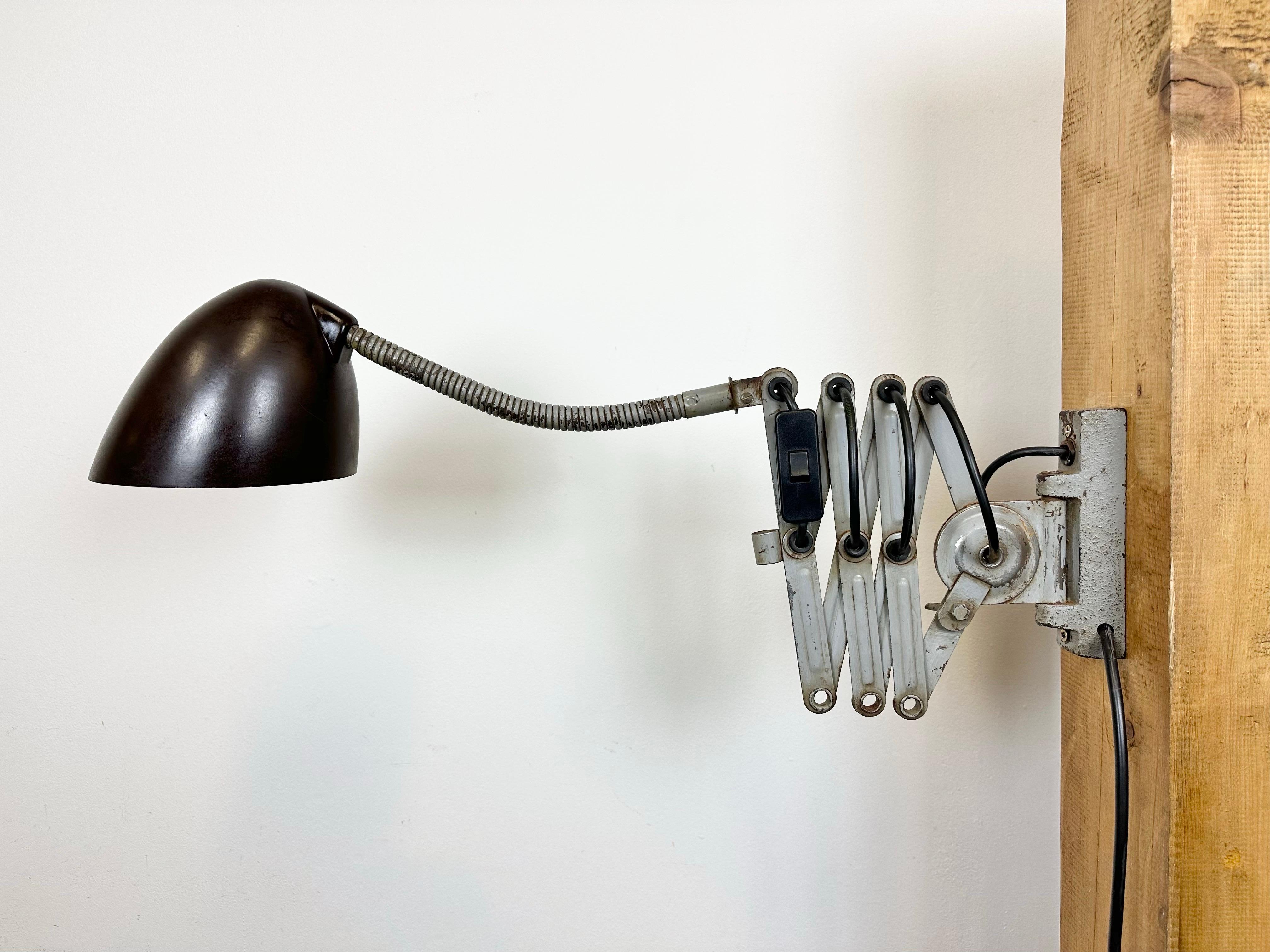 Iron Grey Industrial Scissor Wall Lamp from Elektroinstala, 1960s