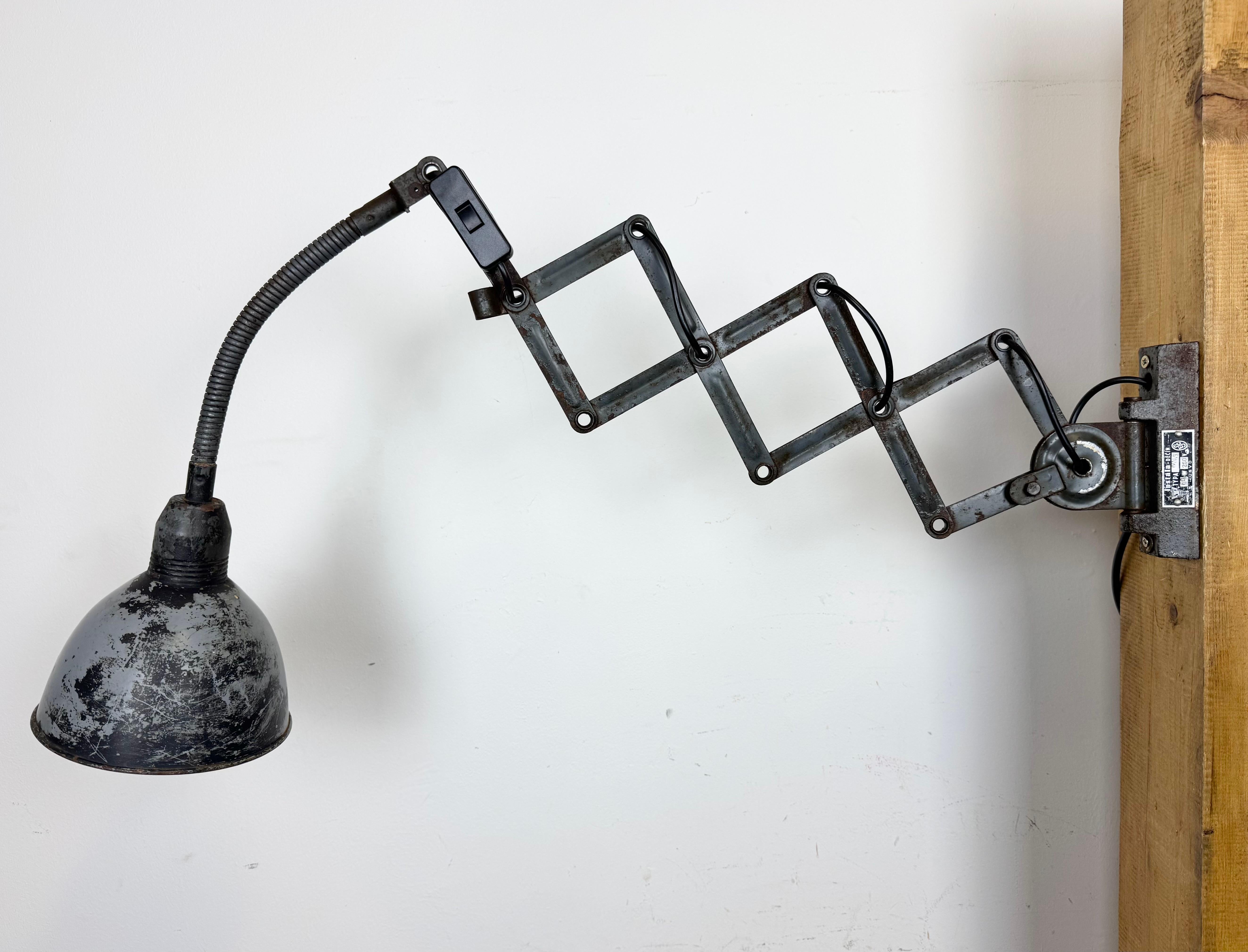 Iron Grey Industrial Scissor Wall Lamp from Elektroinstala, 1960s For Sale
