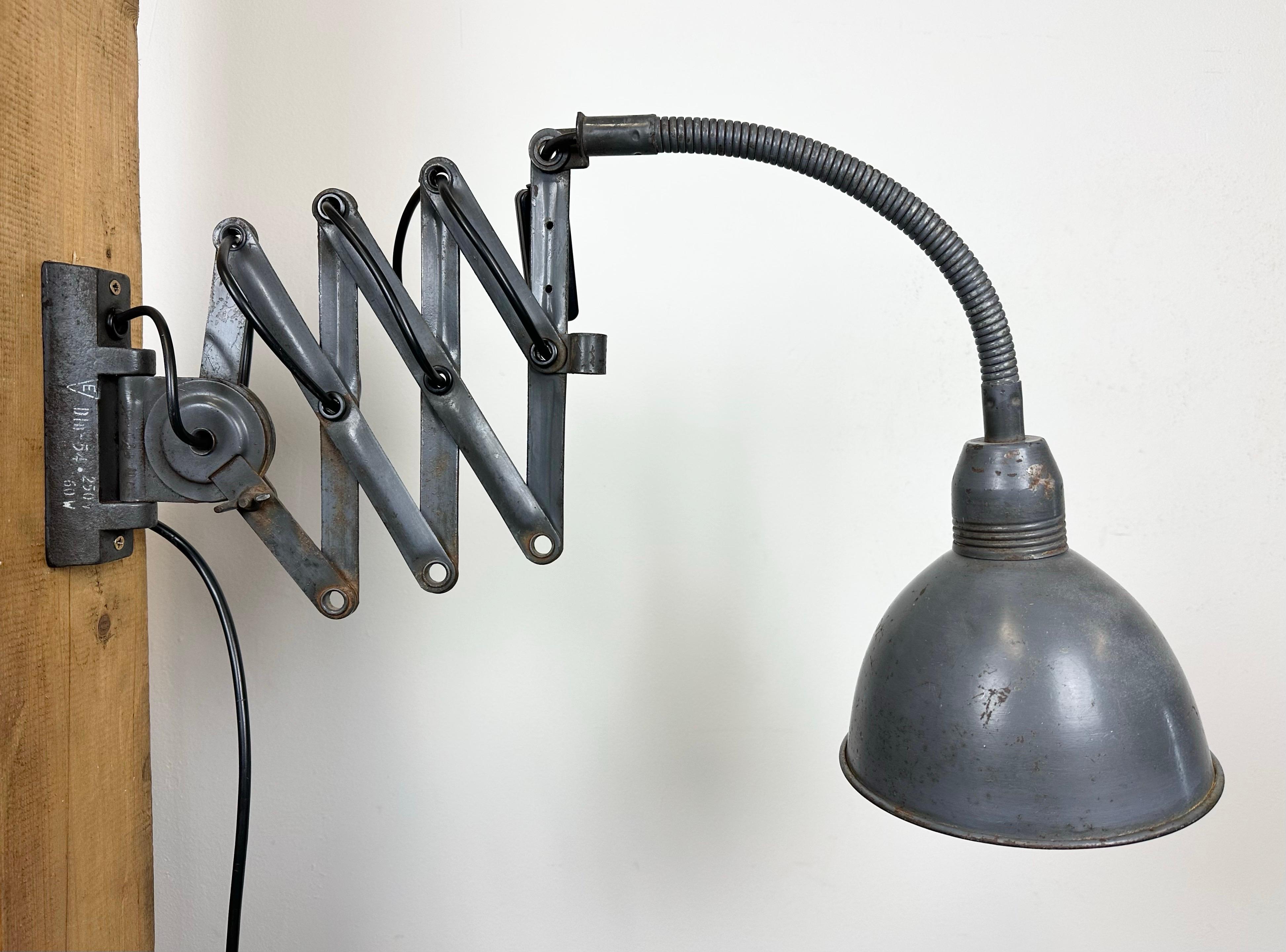 Iron Grey Industrial Scissor Wall Lamp from Elektroinstala, 1960s For Sale
