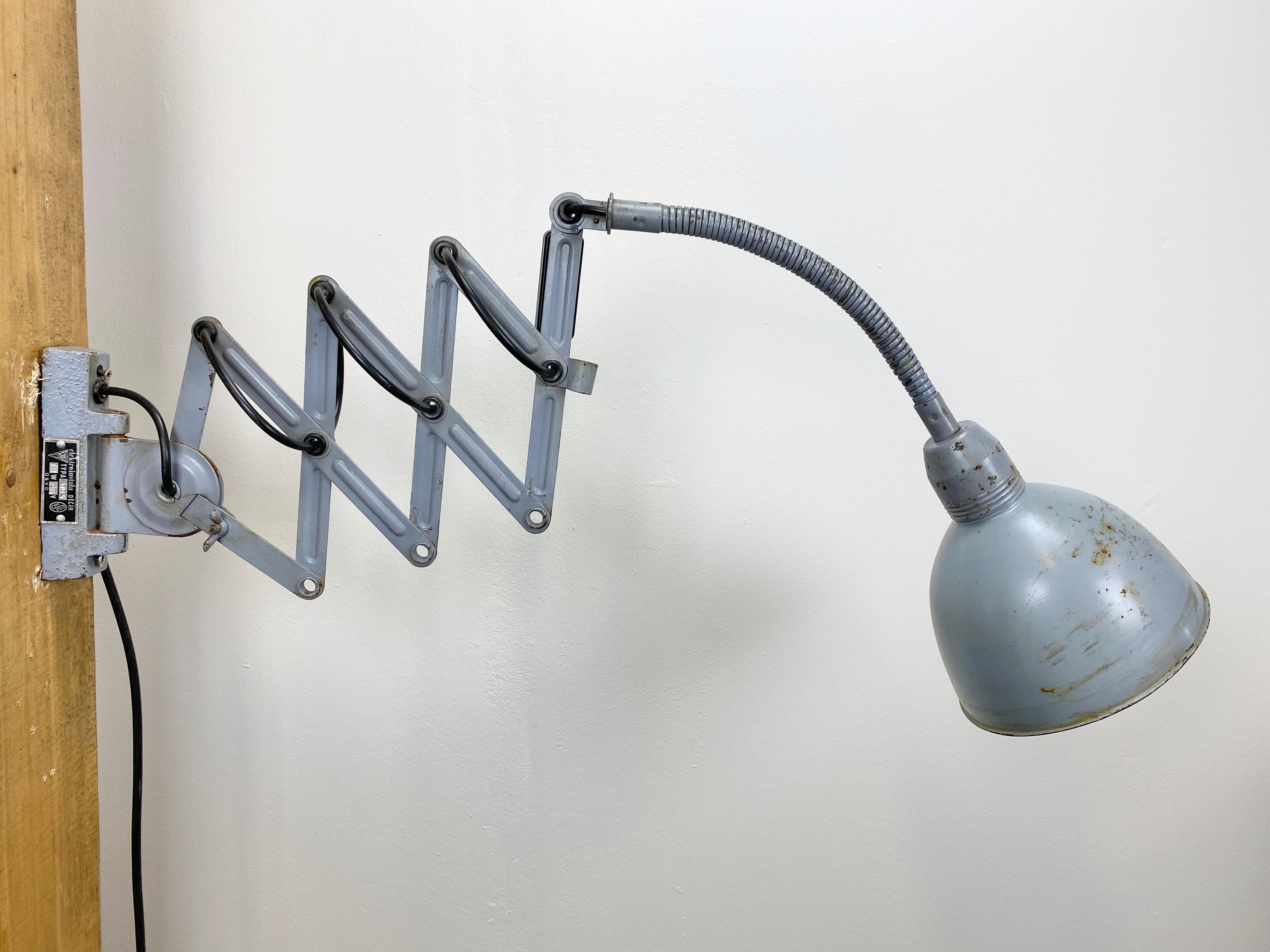 Grey Industrial Scissor Wall Lamp from Elektroinstala, 1960s 1