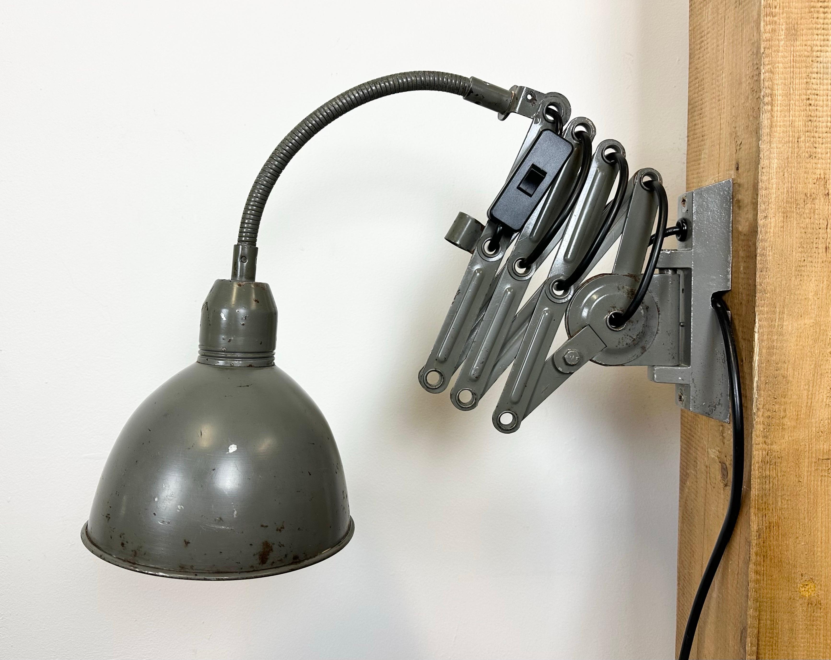 Grey Industrial Scissor Wall Lamp from Elektroinstala, 1960s 2