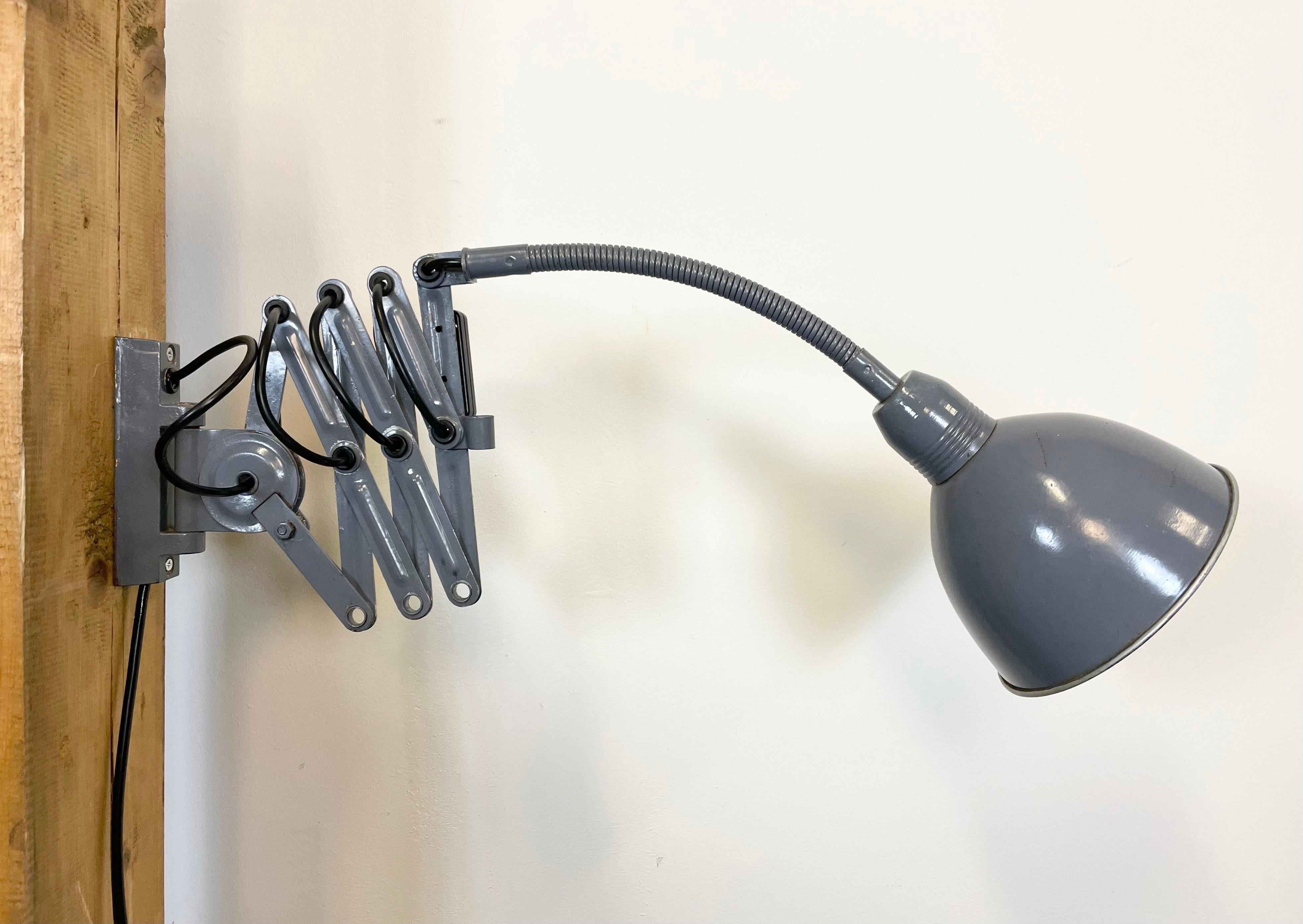 Grey Industrial Scissor Wall Lamp from Elektroinstala, 1960s 2