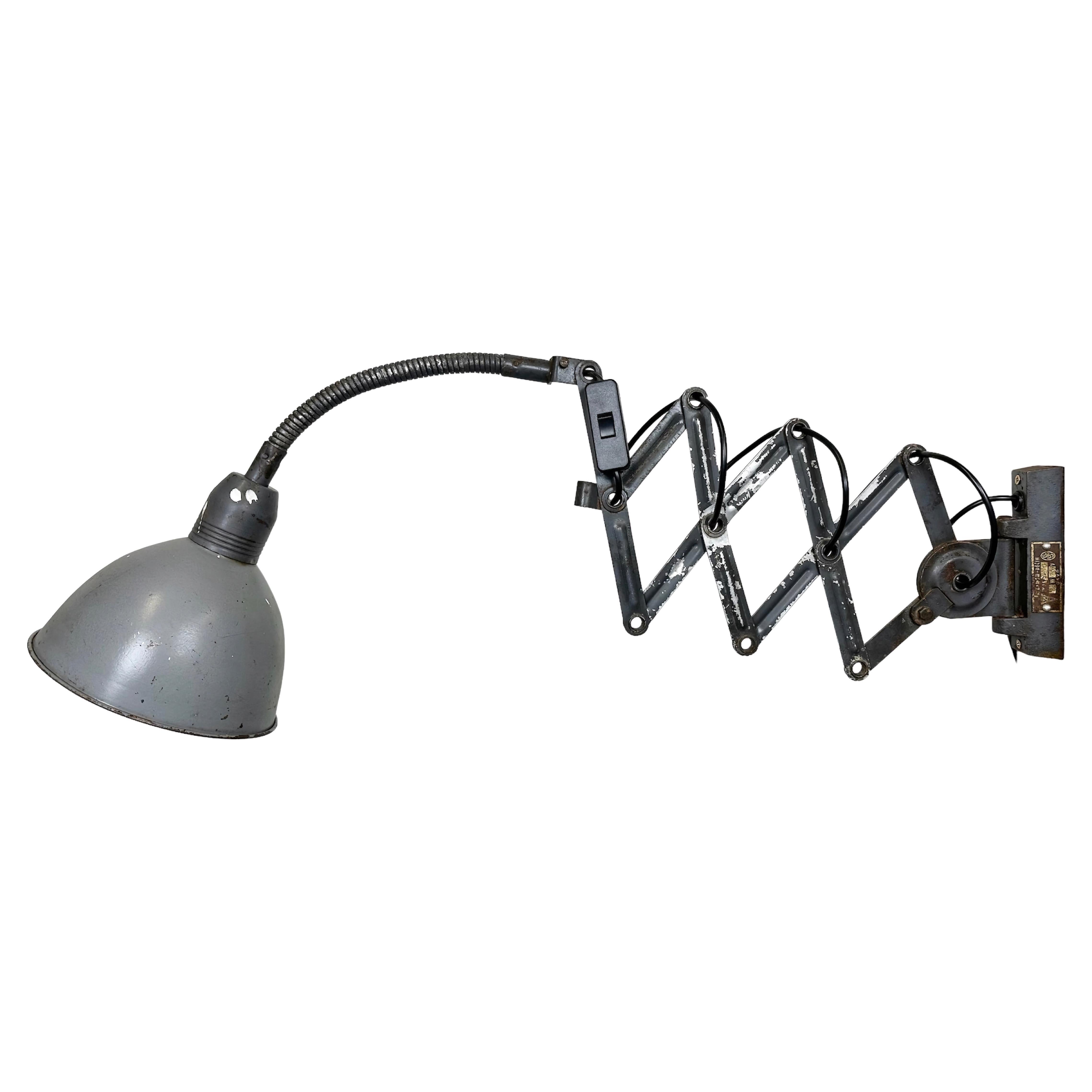 Grey Industrial Scissor Wall Lamp from Elektroinstala, 1960s For Sale