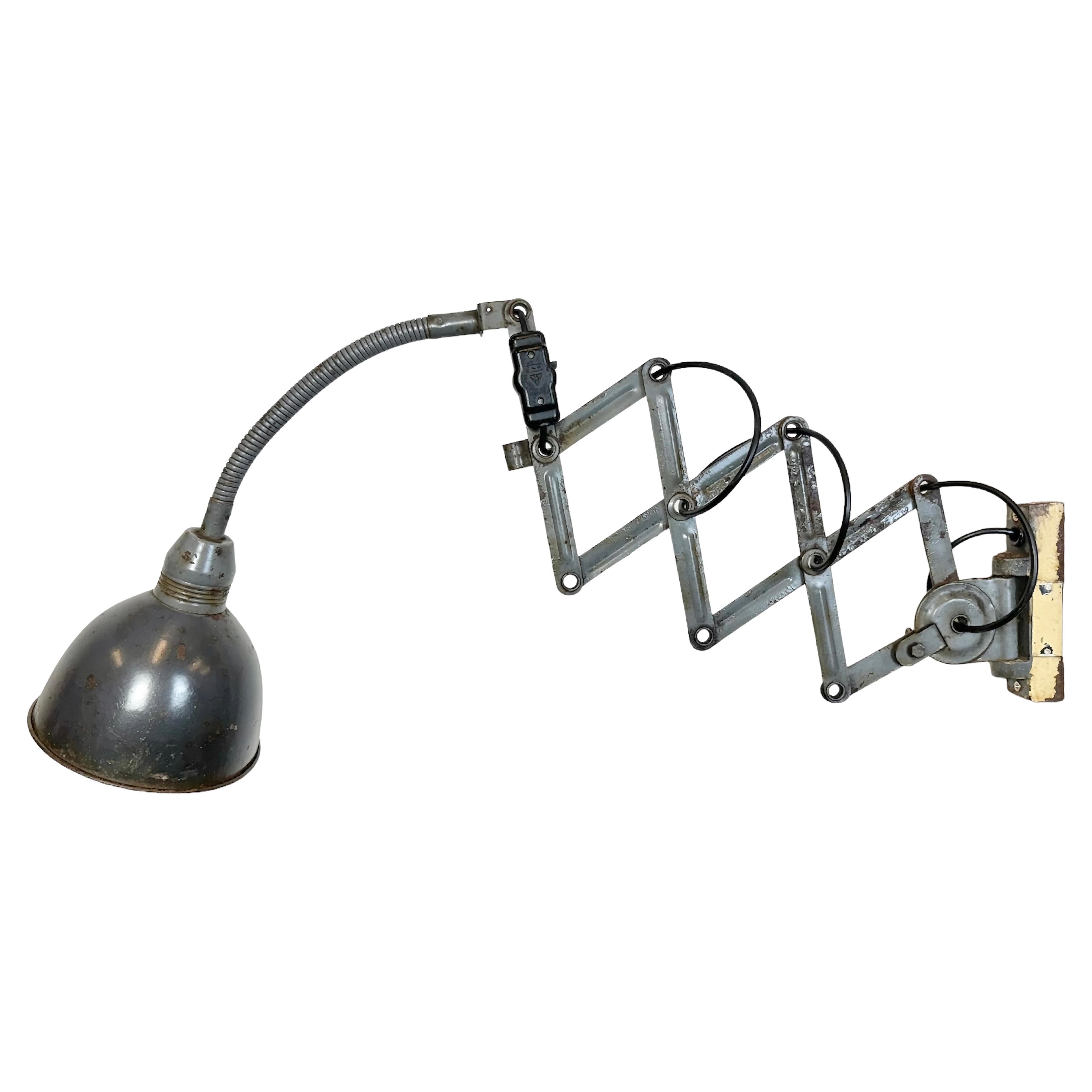 Grey Industrial Scissor Wall Lamp from Elektroinstala, 1960s