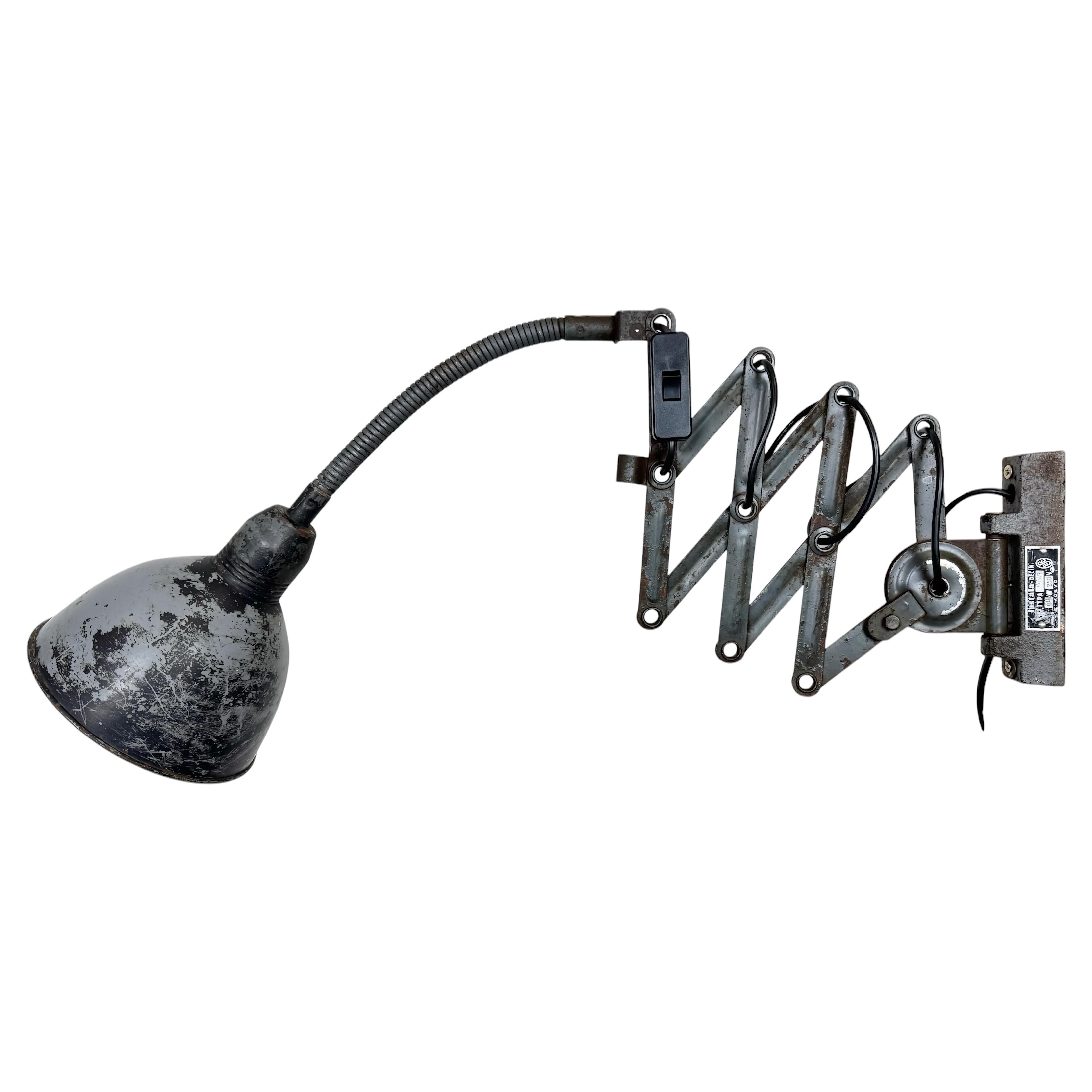 Grey Industrial Scissor Wall Lamp from Elektroinstala, 1960s
