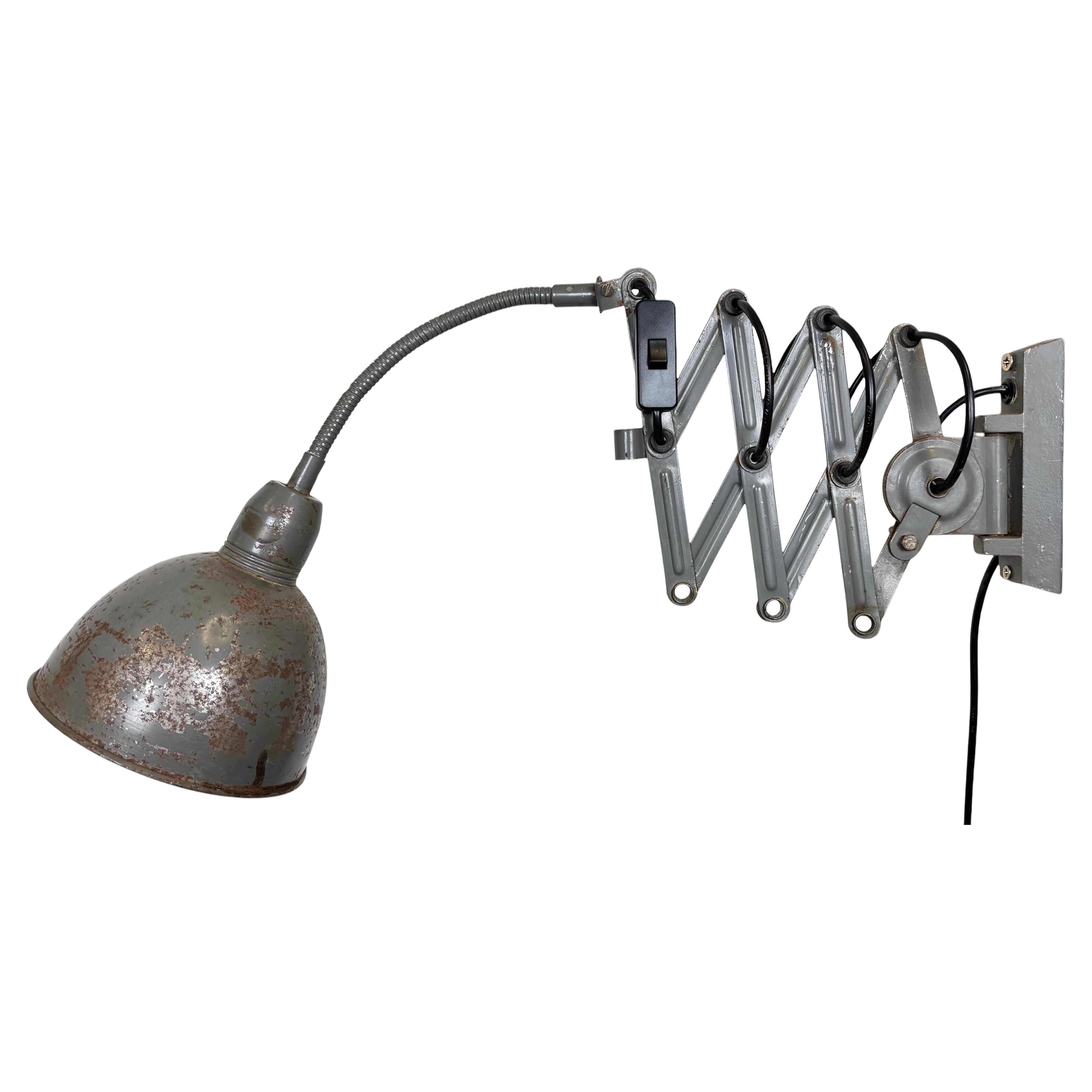 Grey Industrial Scissor Wall Lamp from Elektroinstala, 1960s