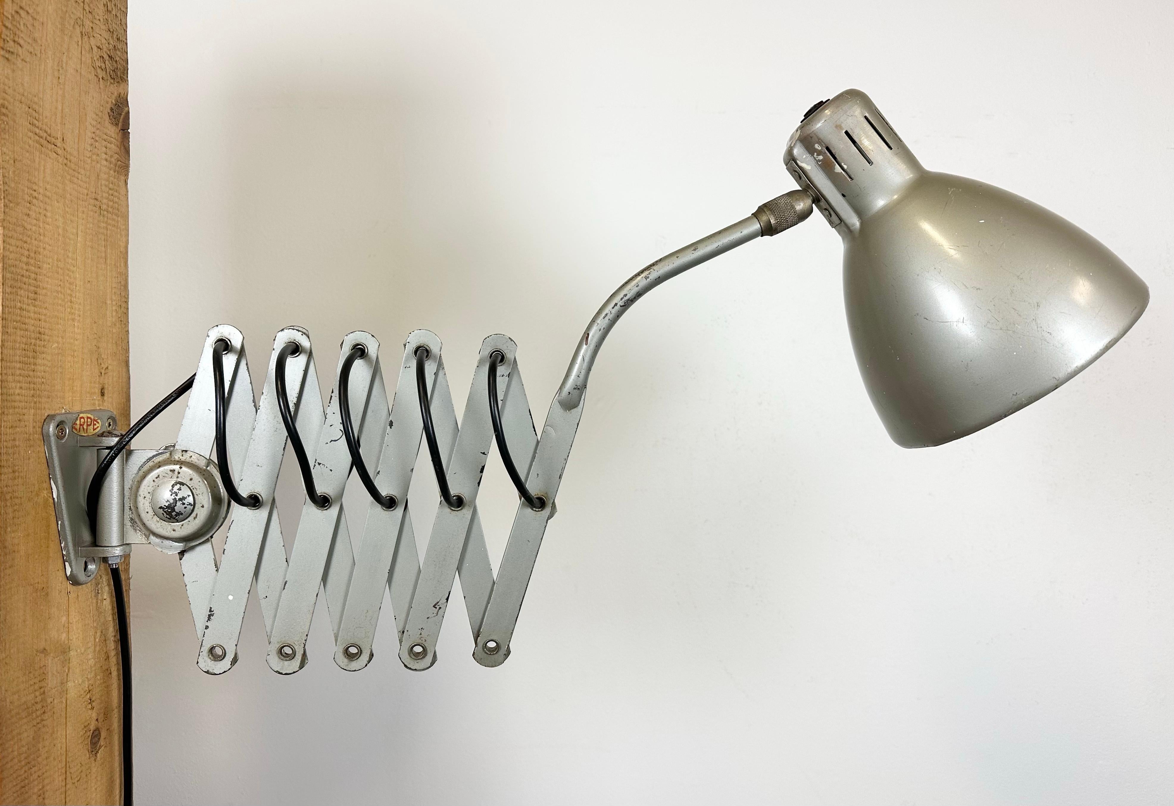 Grey Industrial Scissor Wall Lamp from Erpe, 1960s 5