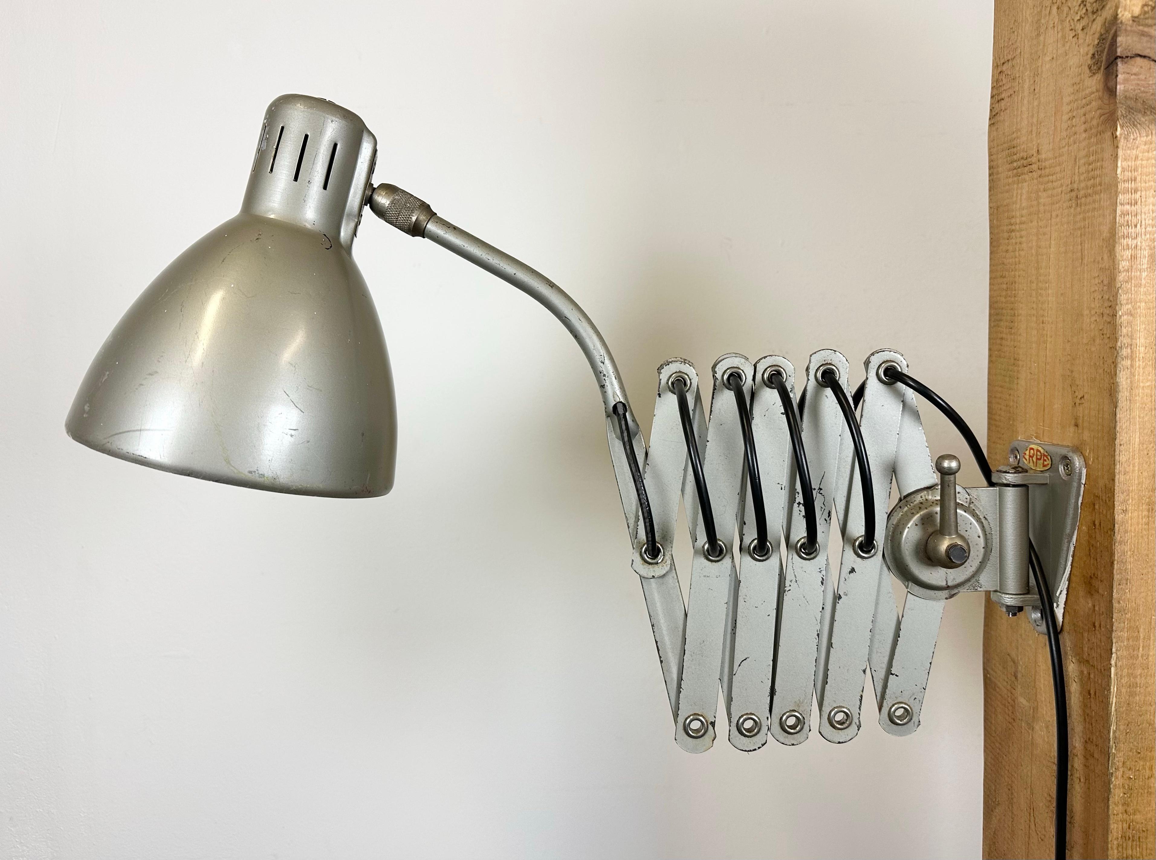 Grey Industrial Scissor Wall Lamp from Erpe, 1960s 1