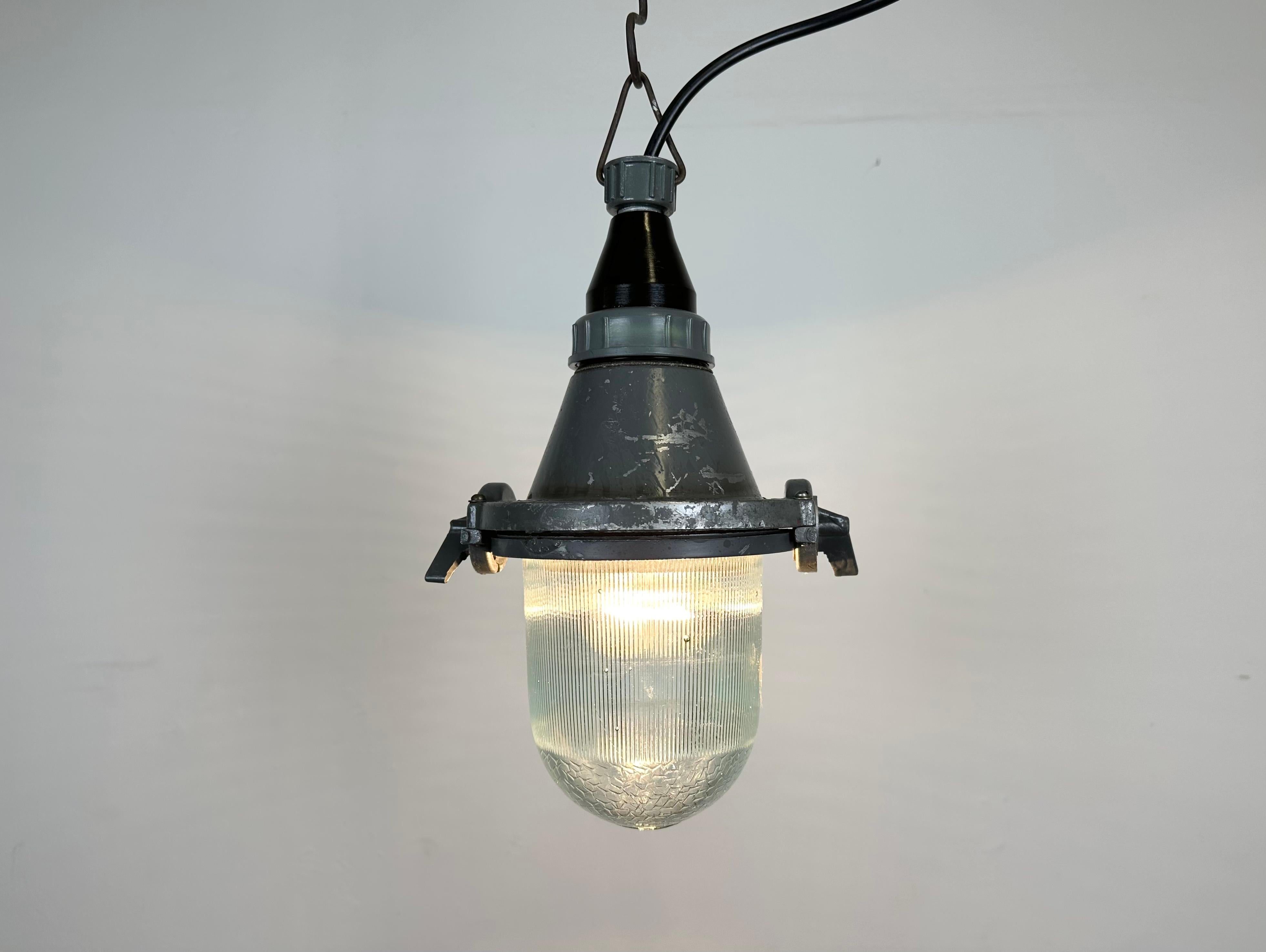 Grey Industrial Soviet Pendant Light, 1960s For Sale 6