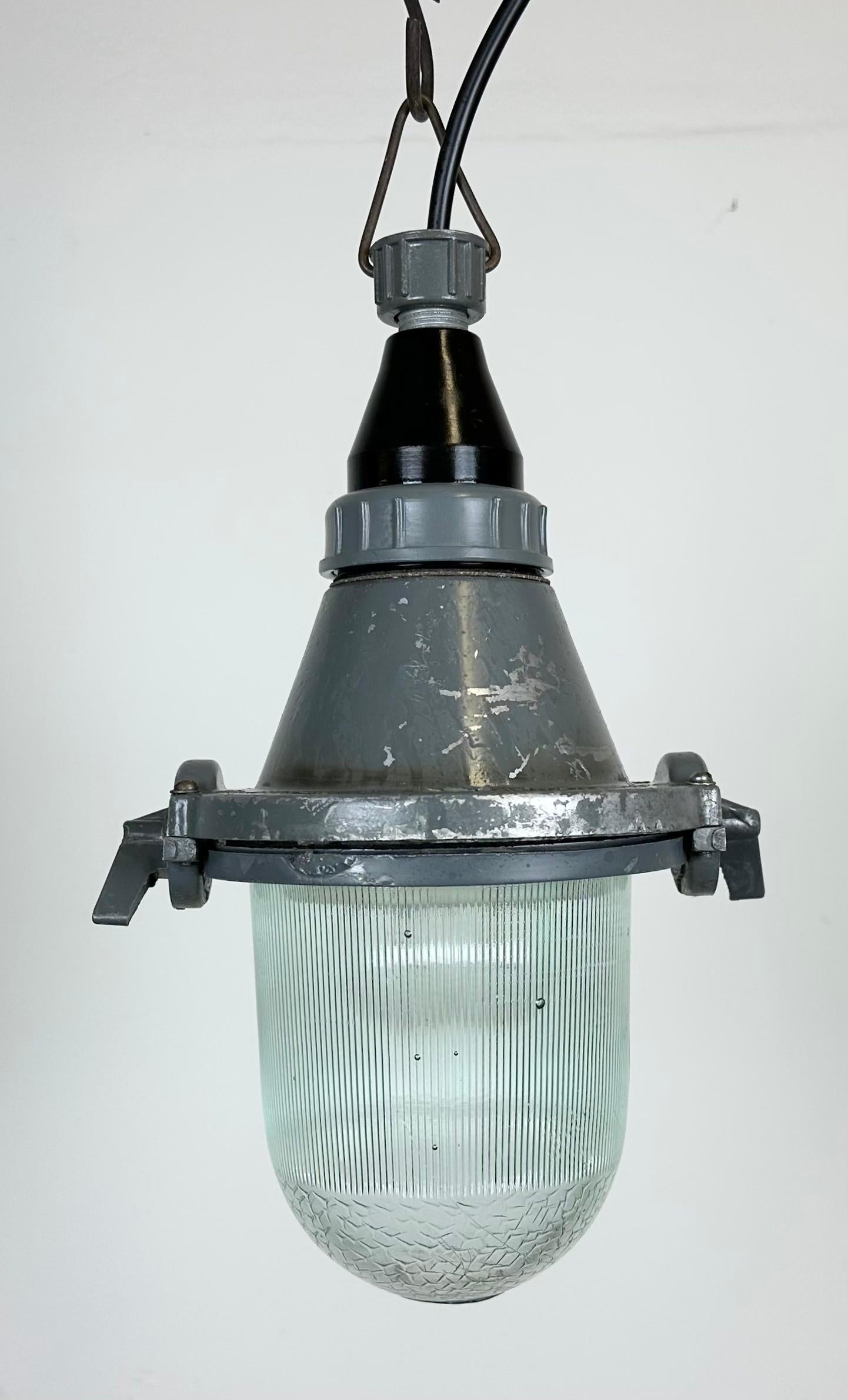 Ukrainian Grey Industrial Soviet Pendant Light, 1960s For Sale