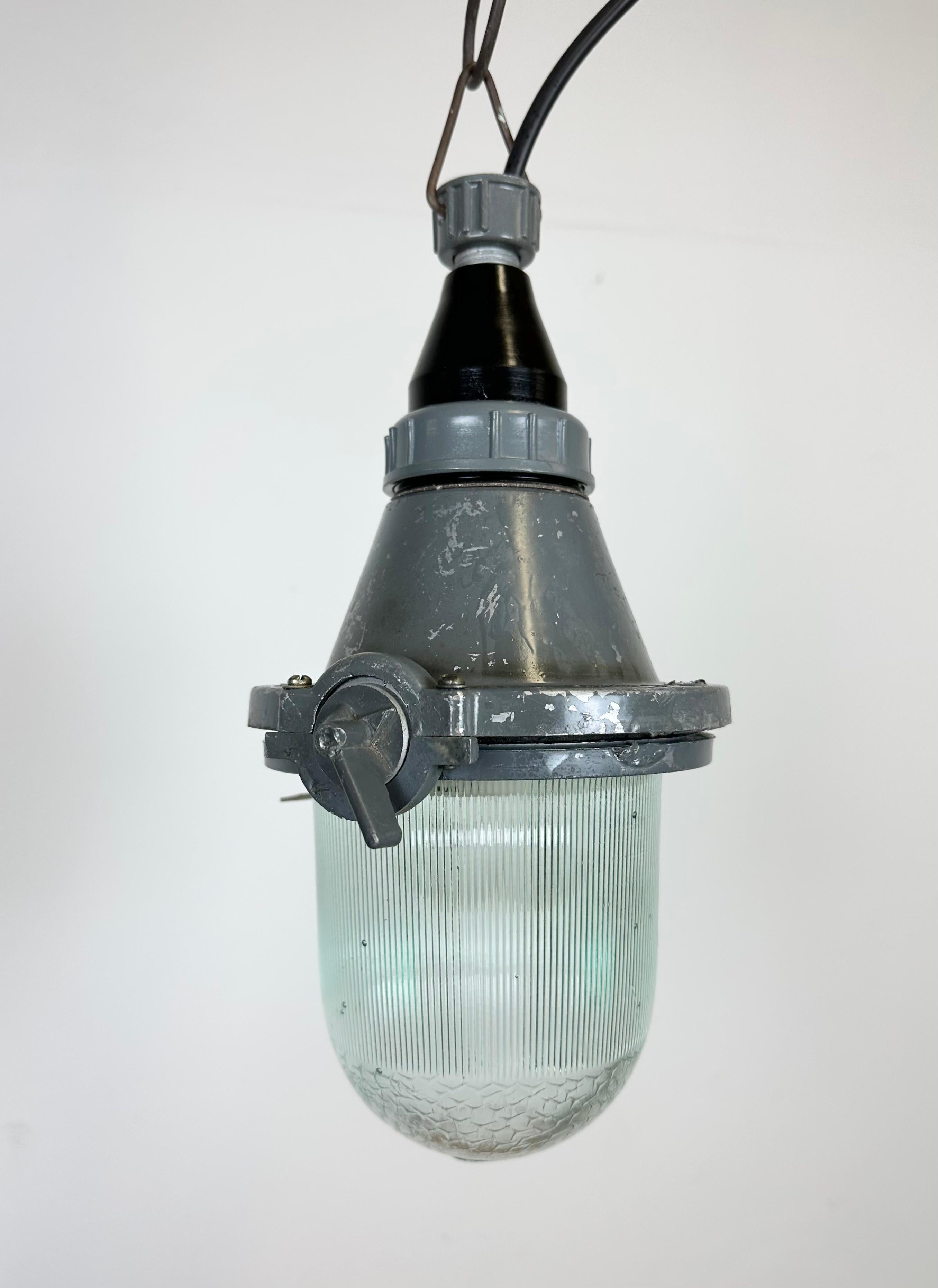 Grey Industrial Soviet Pendant Light, 1960s For Sale 1