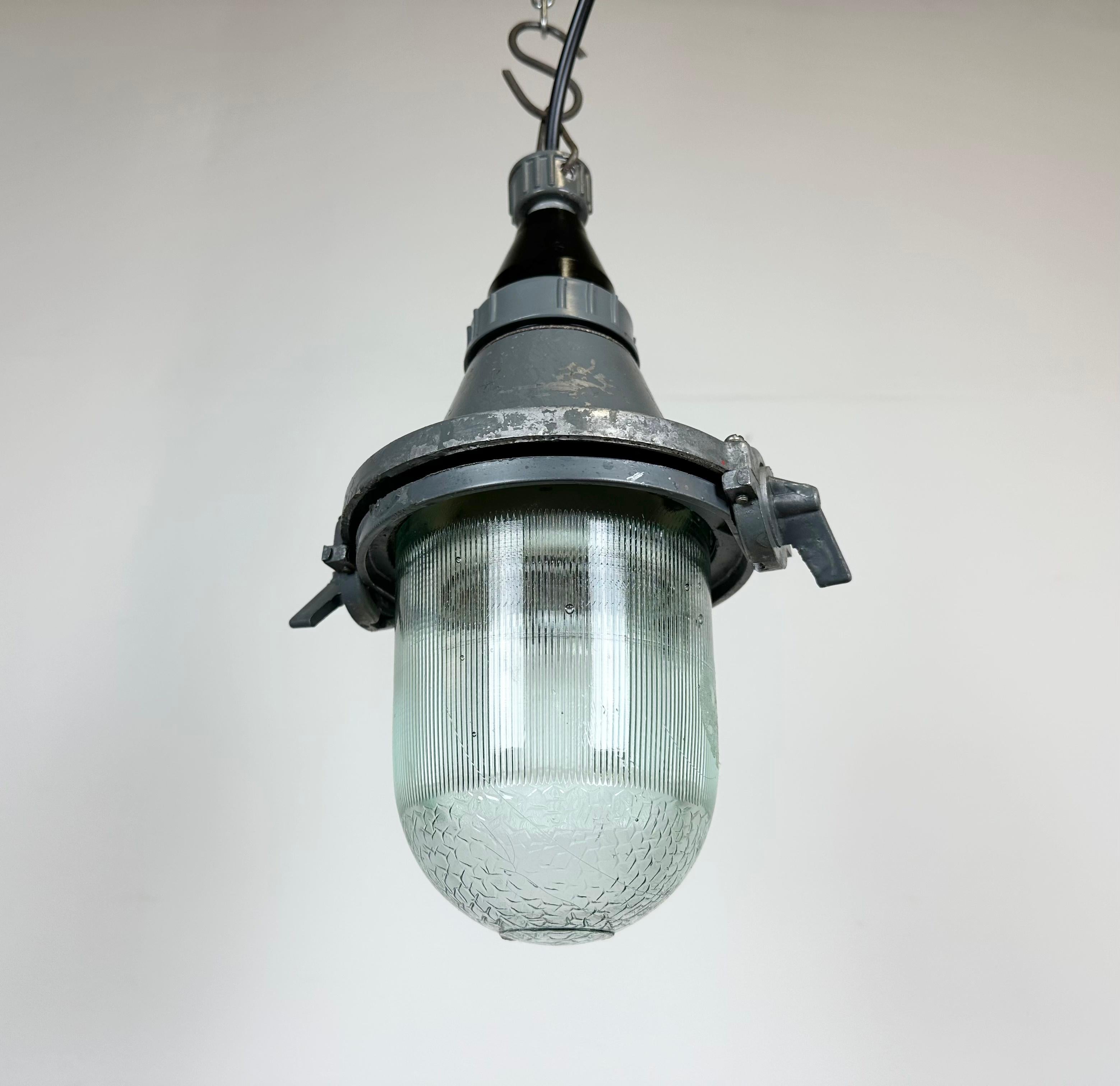 Grey Industrial Soviet Pendant Light, 1960s For Sale 3