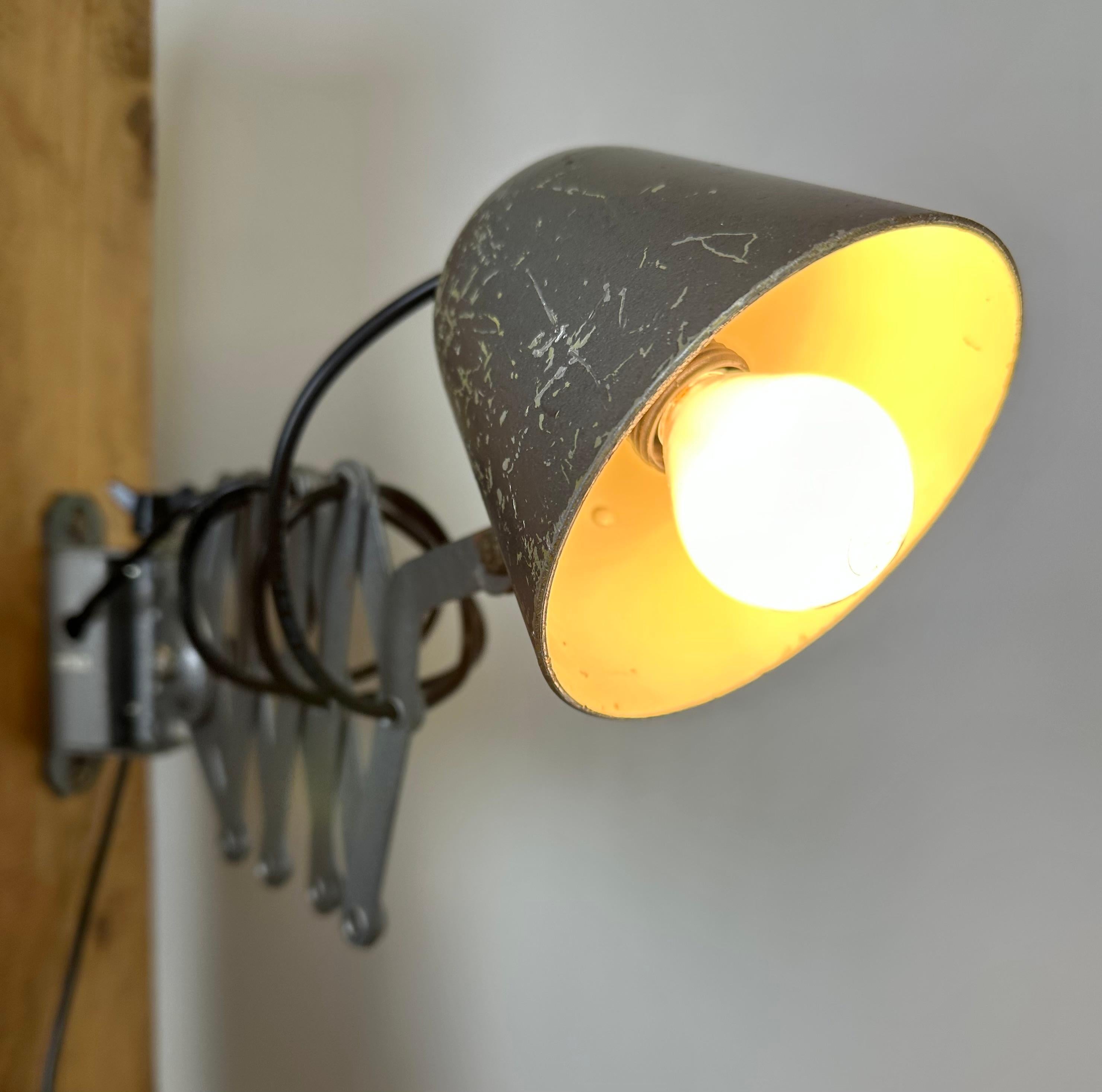 Grey Industrial Soviet Scissor Wall Lamp, 1960s For Sale 11