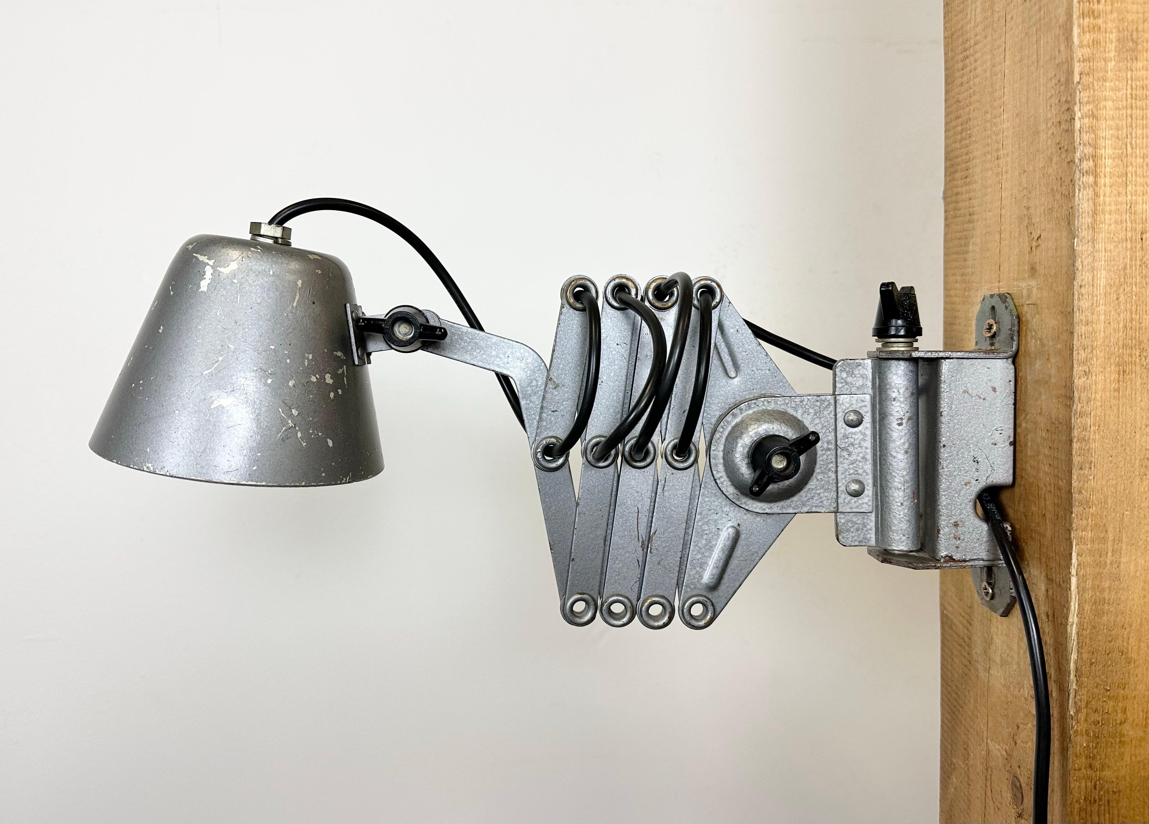 Iron Grey Industrial Soviet Scissor Wall Lamp, 1960s For Sale