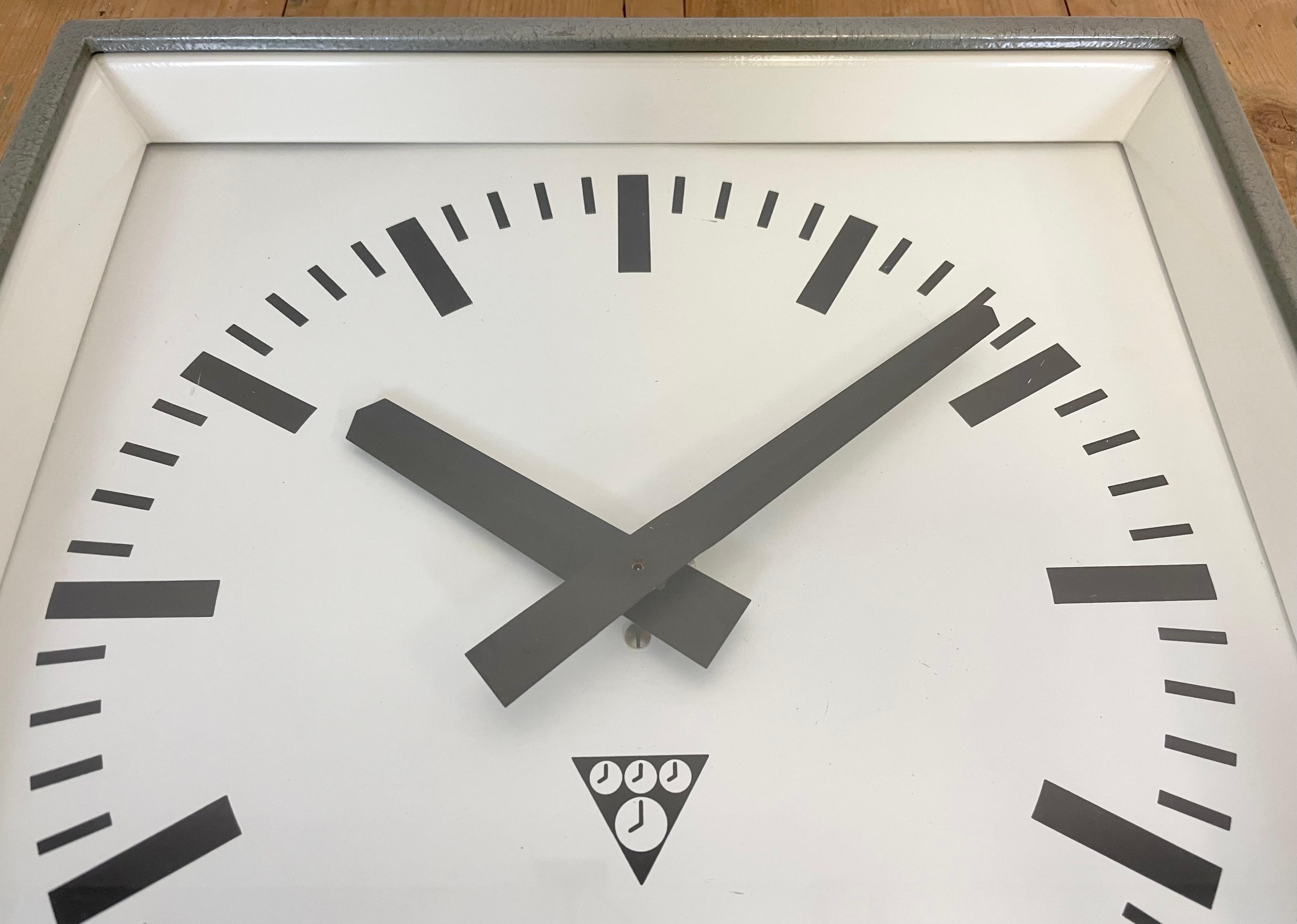 20th Century Grey Industrial Square Pragotron Wall Clock, 1970s