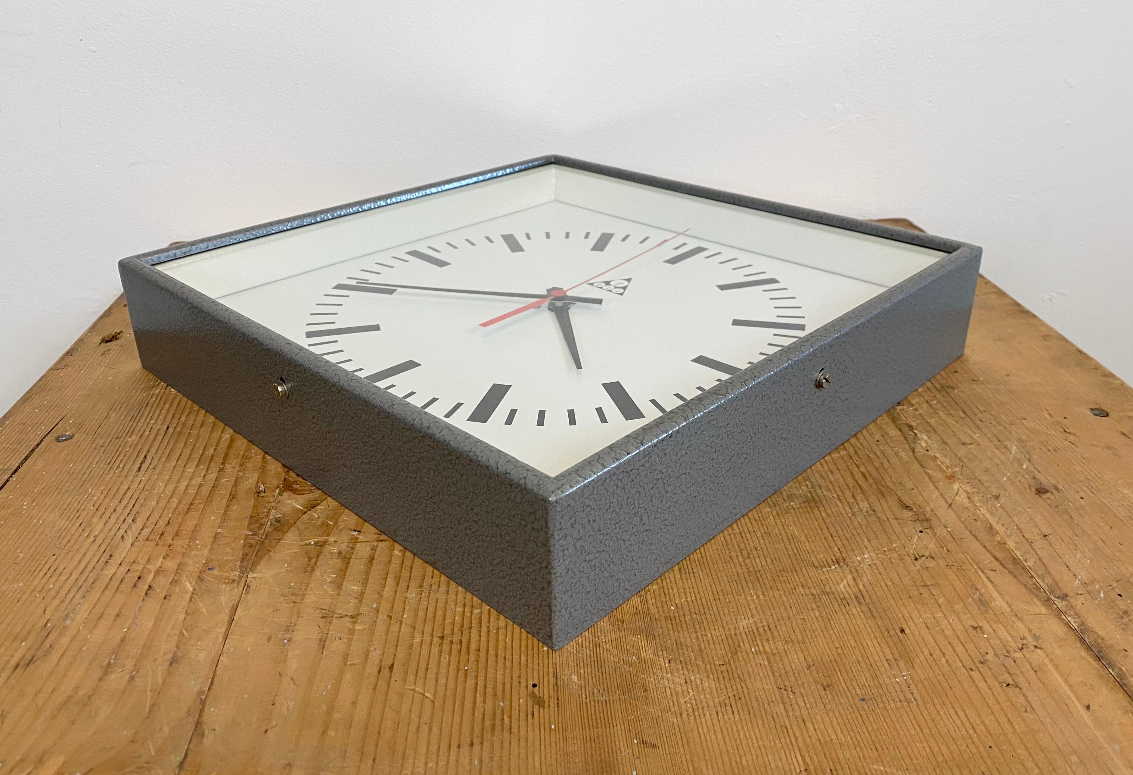 Grey Industrial Square Wall Clock from Pragotron, 1970s 6