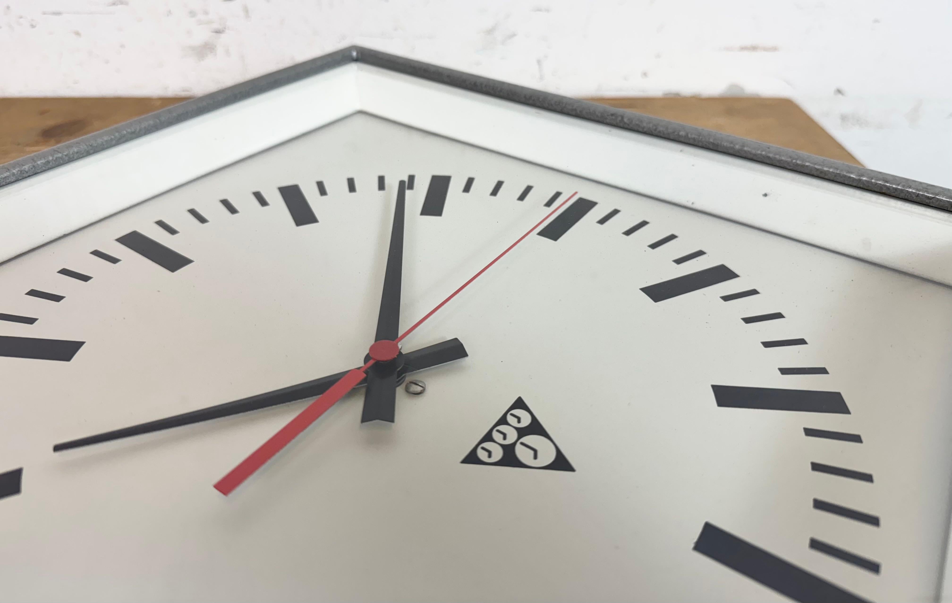 Grey Industrial Square Wall Clock from Pragotron, 1970s For Sale 12
