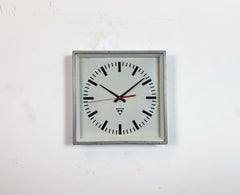Grey Industrial Square Wall Clock from Pragotron, 1970s
