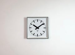 Grey Industrial Square Wall Clock from Pragotron, 1970s