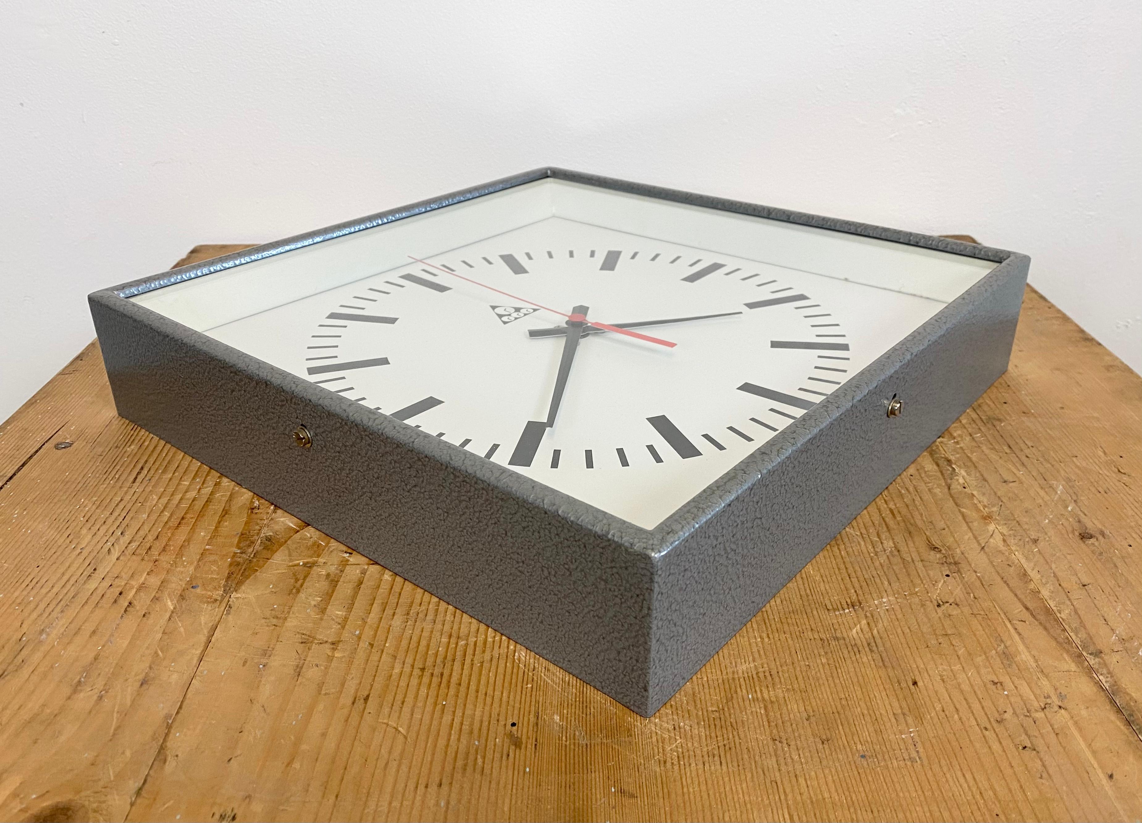 20th Century Grey Industrial Square Wall Clock from Pragotron, 1970s