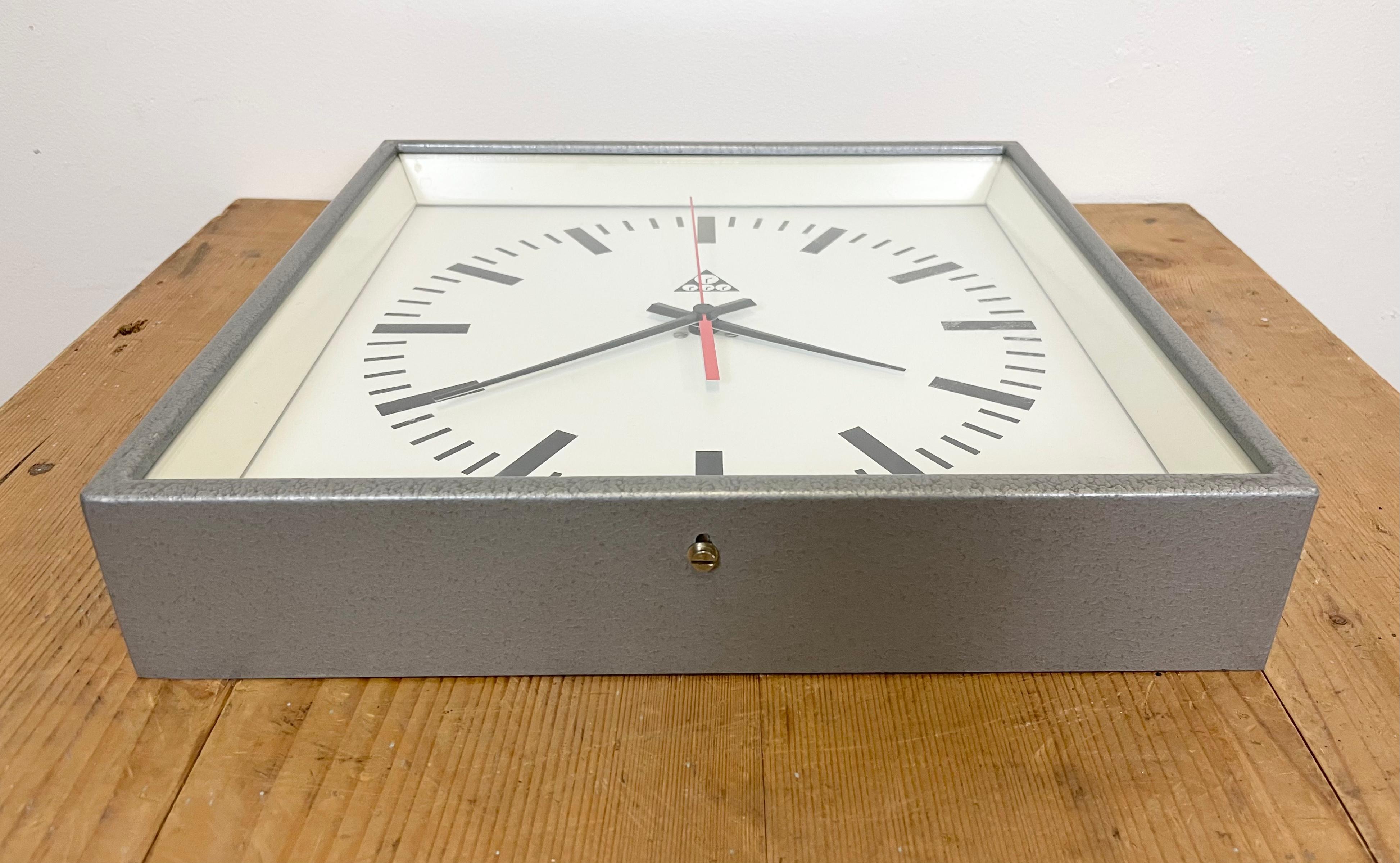 20th Century Grey Industrial Square Wall Clock from Pragotron, 1970s