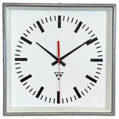 Retro Grey Industrial Square Wall Clock from Pragotron, 1970s