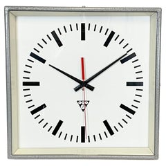 Grey Industrial Square Wall Clock from Pragotron, 1970s