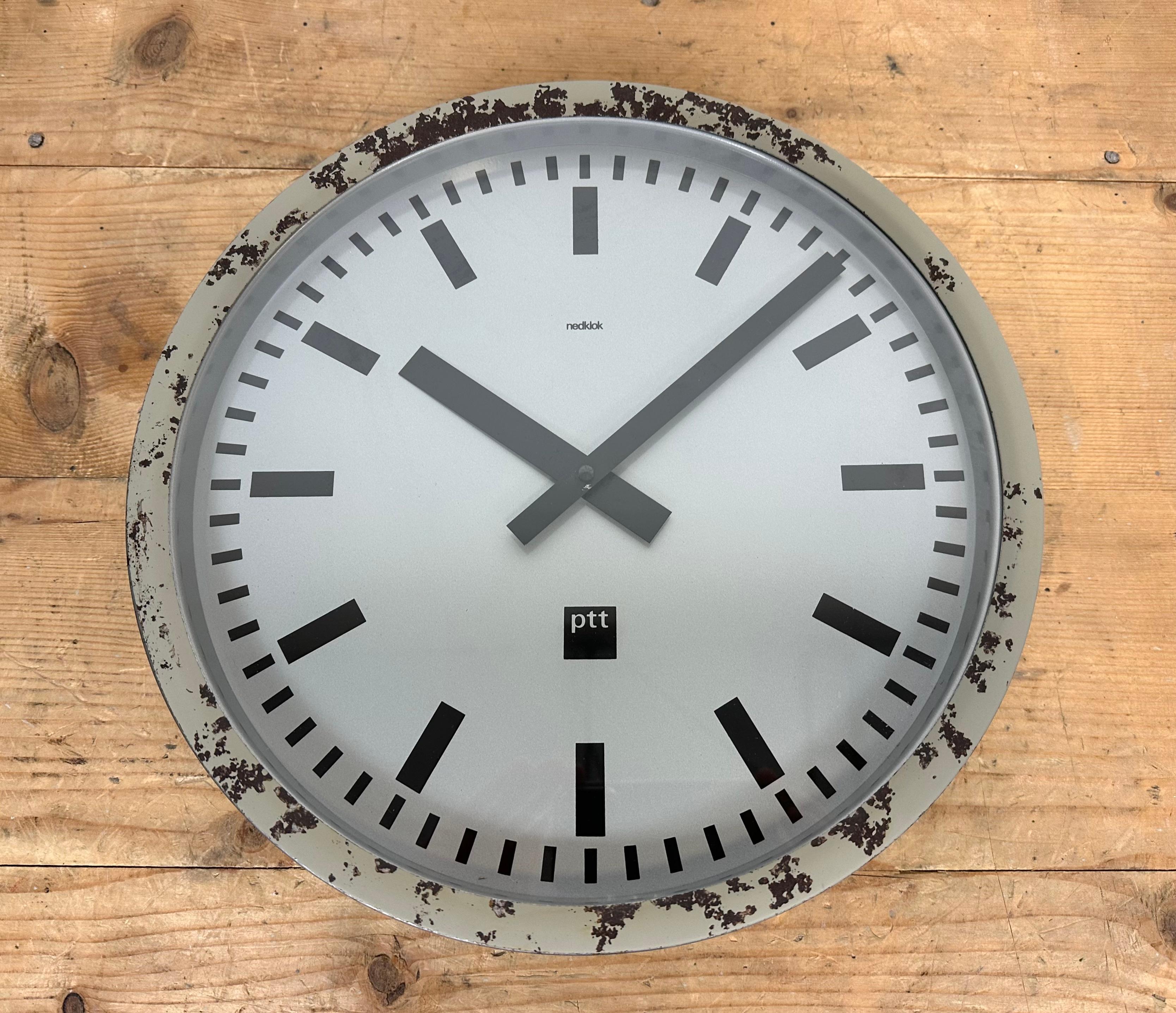 Grey Industrial Station Wall Clock from Nedklok, 1960 For Sale 1