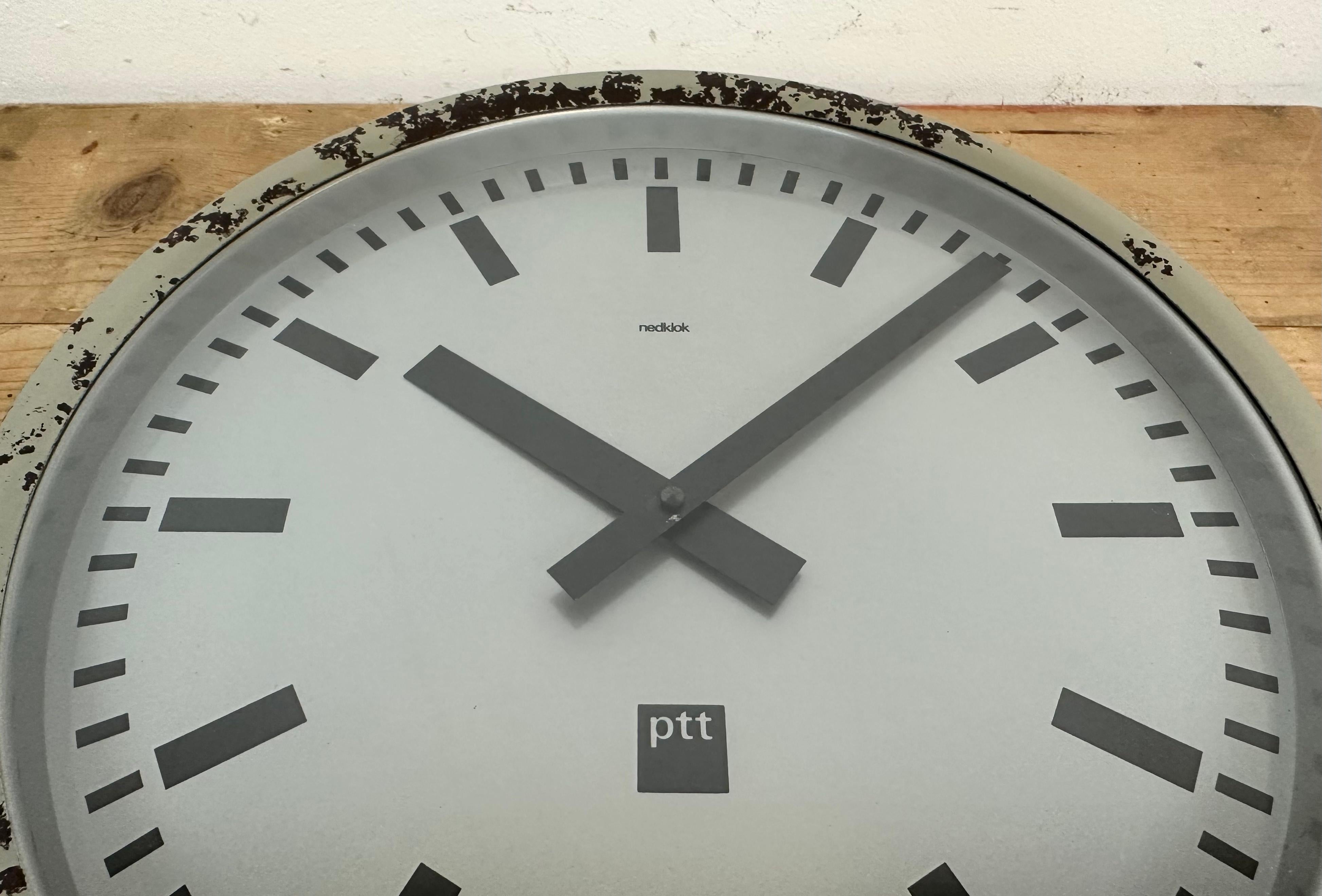 Grey Industrial Station Wall Clock from Nedklok, 1960 For Sale 5