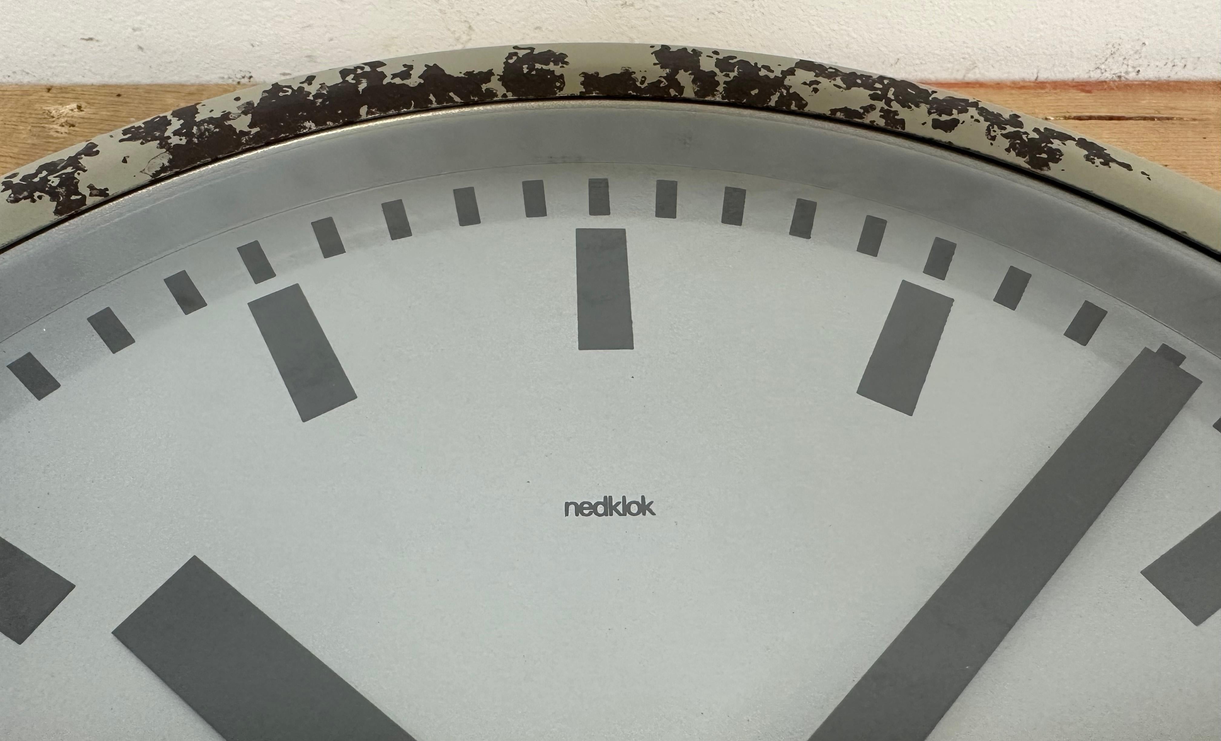 Grey Industrial Station Wall Clock from Nedklok, 1960 For Sale 6