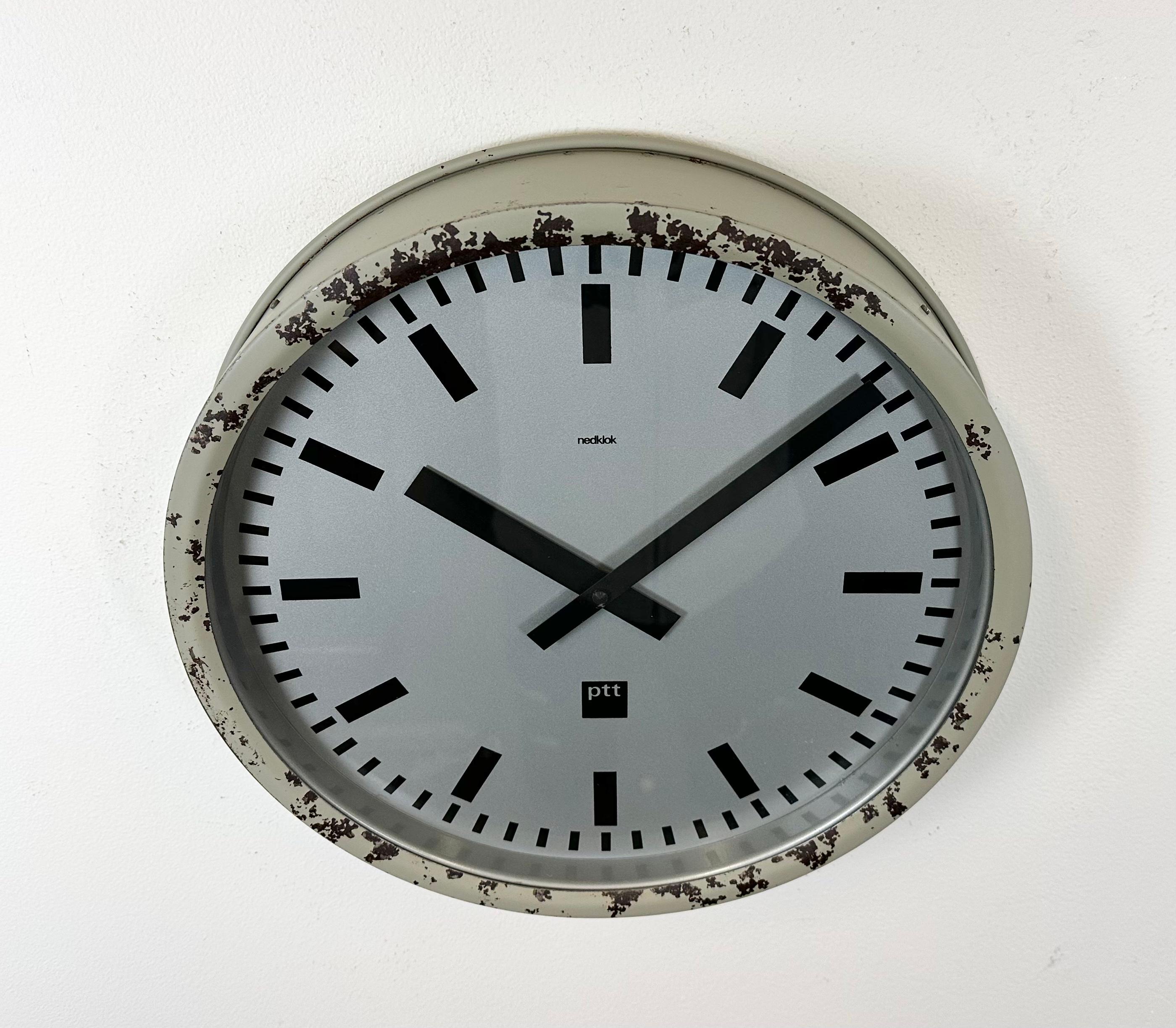 Dutch Grey Industrial Station Wall Clock from Nedklok, 1960 For Sale
