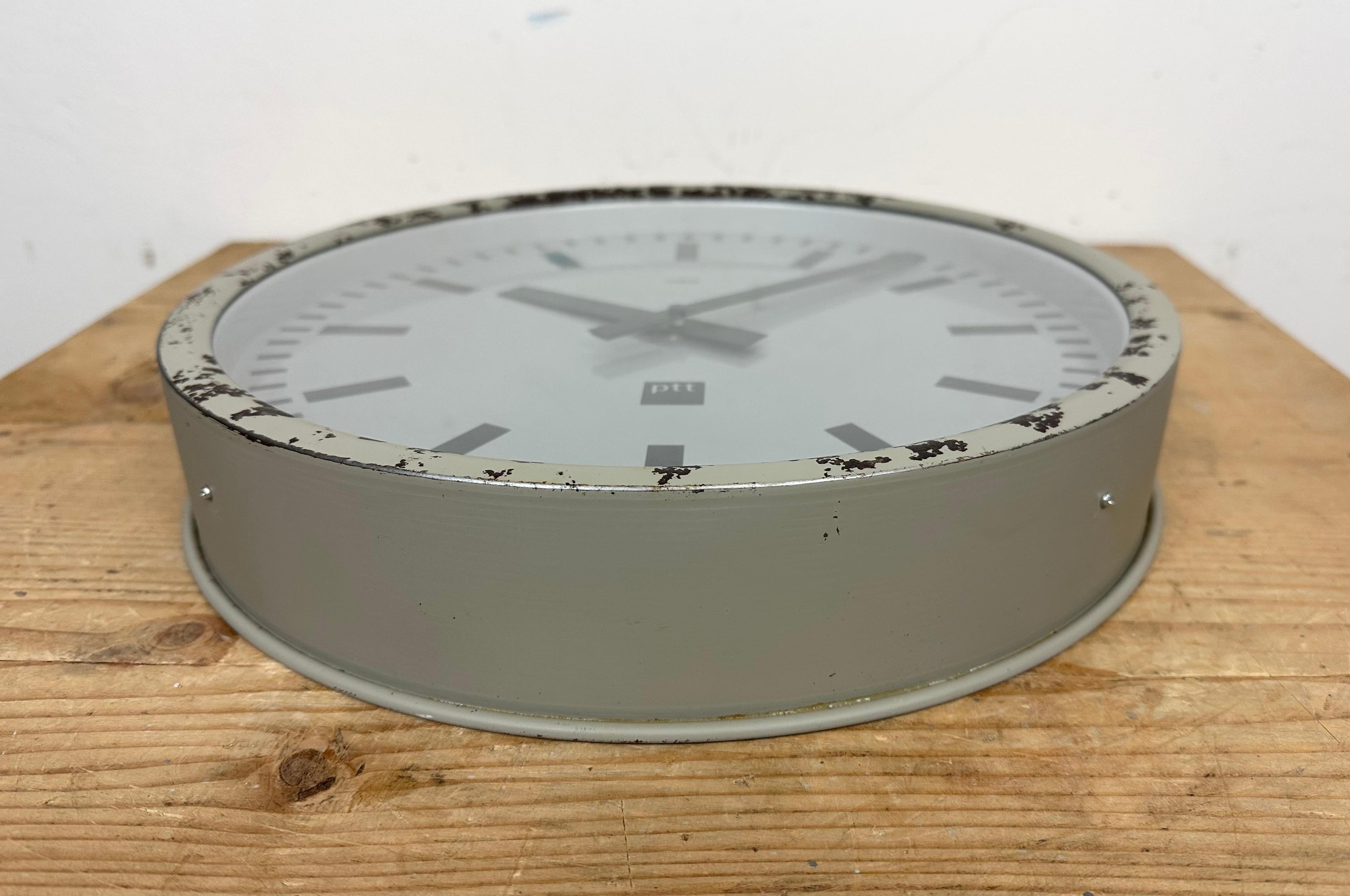 Glass Grey Industrial Station Wall Clock from Nedklok, 1960 For Sale