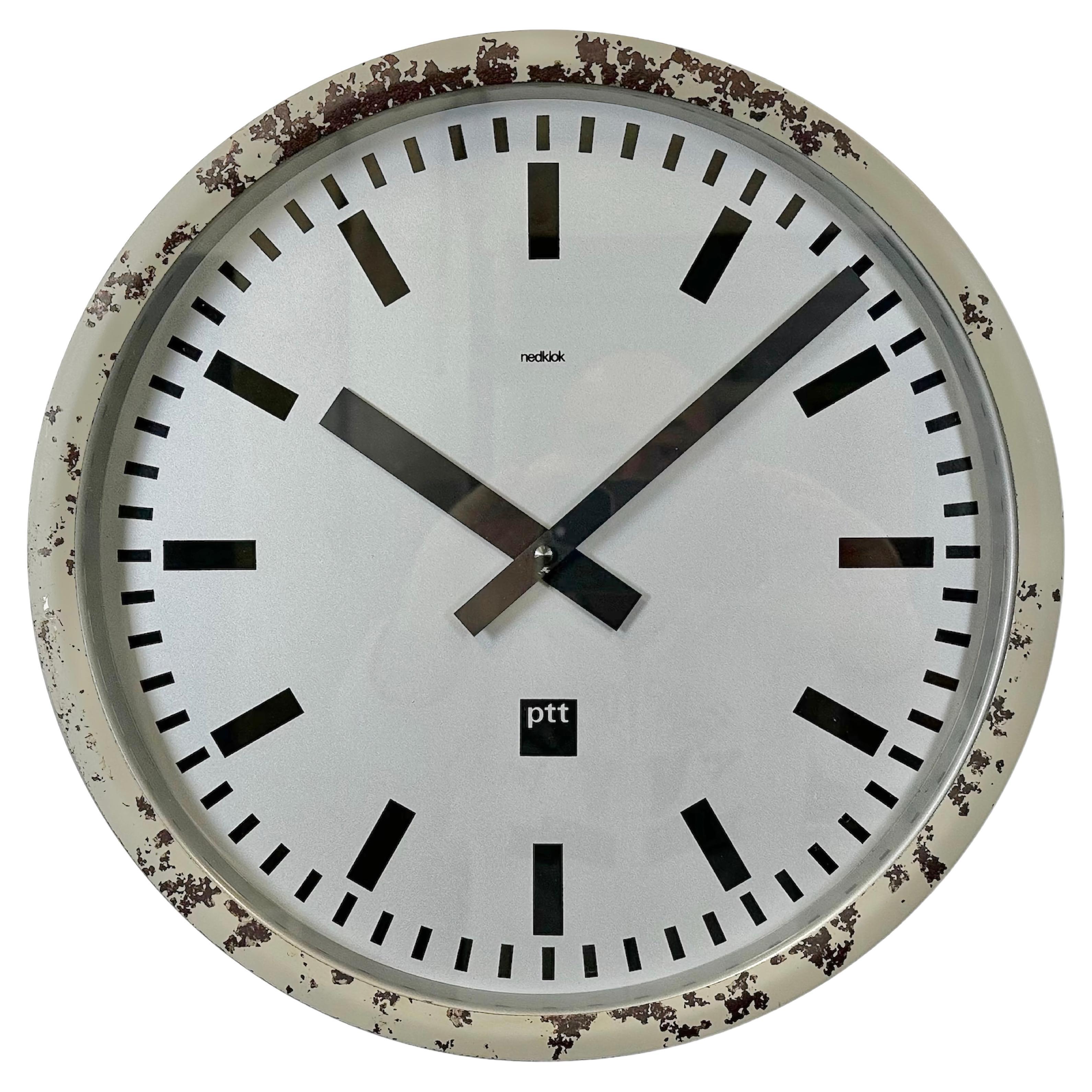 Grey Industrial Station Wall Clock from Nedklok, 1960