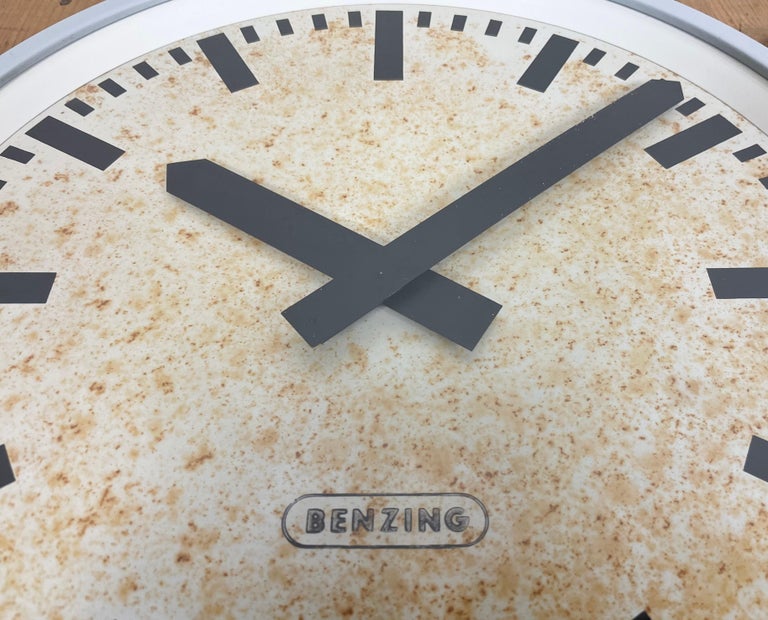 Grey Industrial Wall Clock from Benzing, 1960s For Sale at 1stDibs