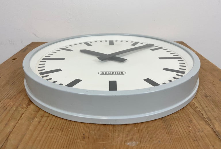 Grey Industrial Wall Clock from Benzing, 1960s at 1stDibs