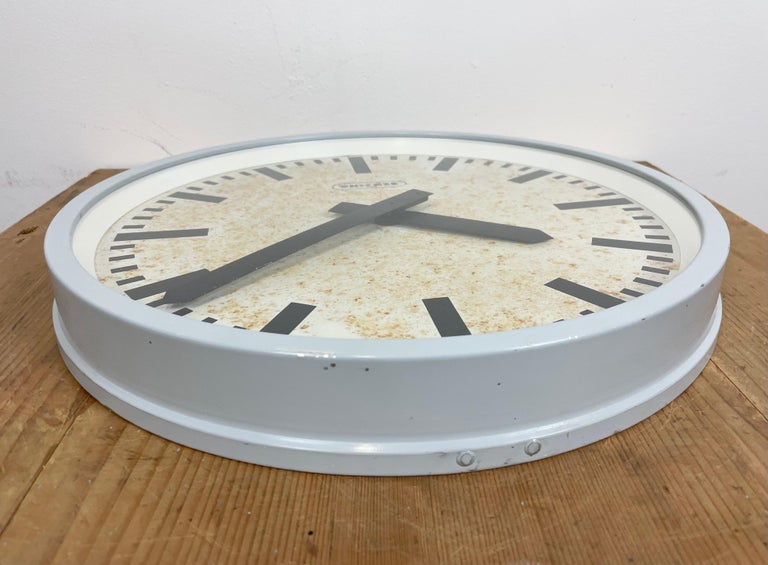 Grey Industrial Wall Clock from Benzing, 1960s For Sale at 1stDibs