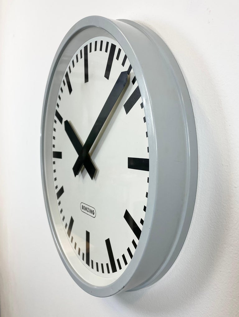 Grey Industrial Wall Clock from Benzing, 1960s at 1stDibs