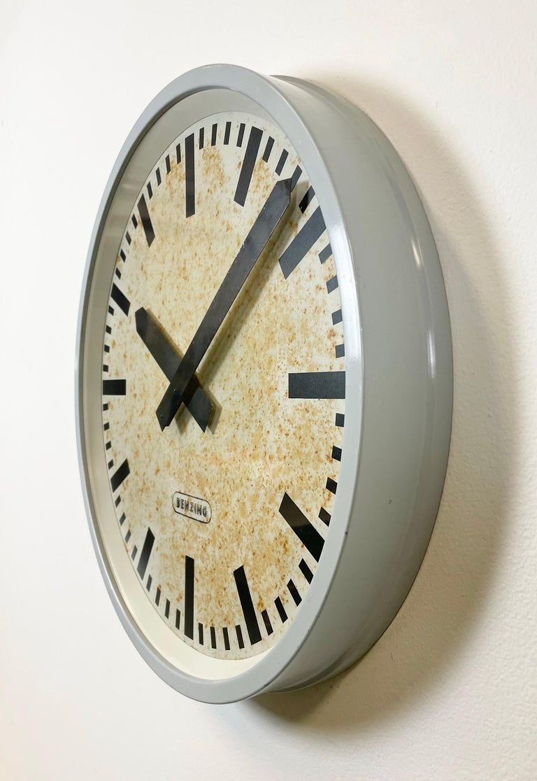 Grey Industrial Wall Clock from Benzing, 1960s For Sale at 1stDibs