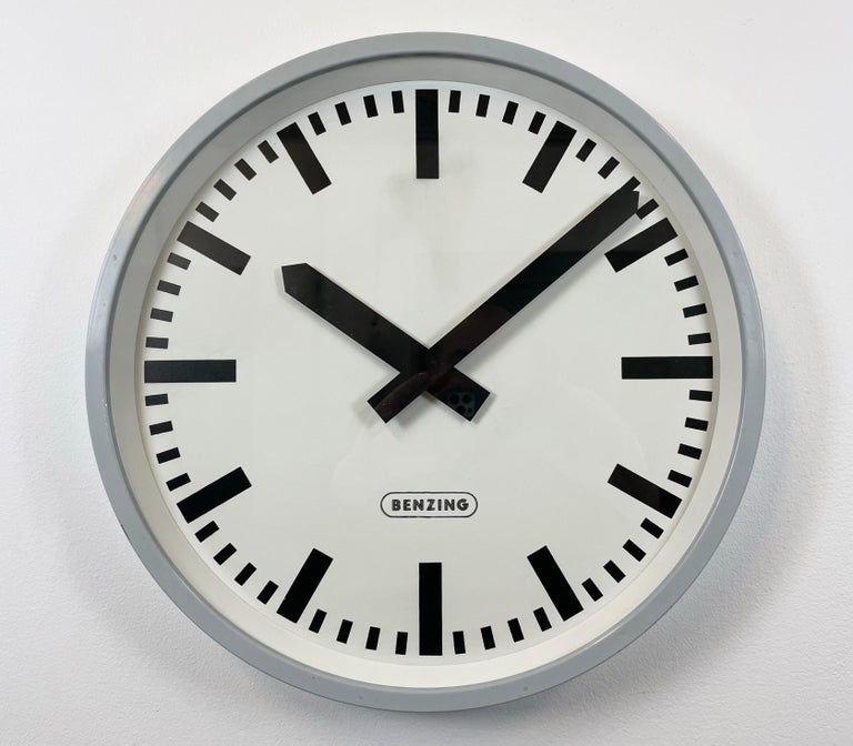 Grey Industrial Wall Clock from Benzing, 1960s at 1stDibs