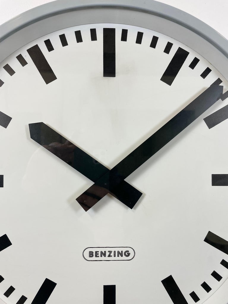 Grey Industrial Wall Clock from Benzing, 1960s at 1stDibs