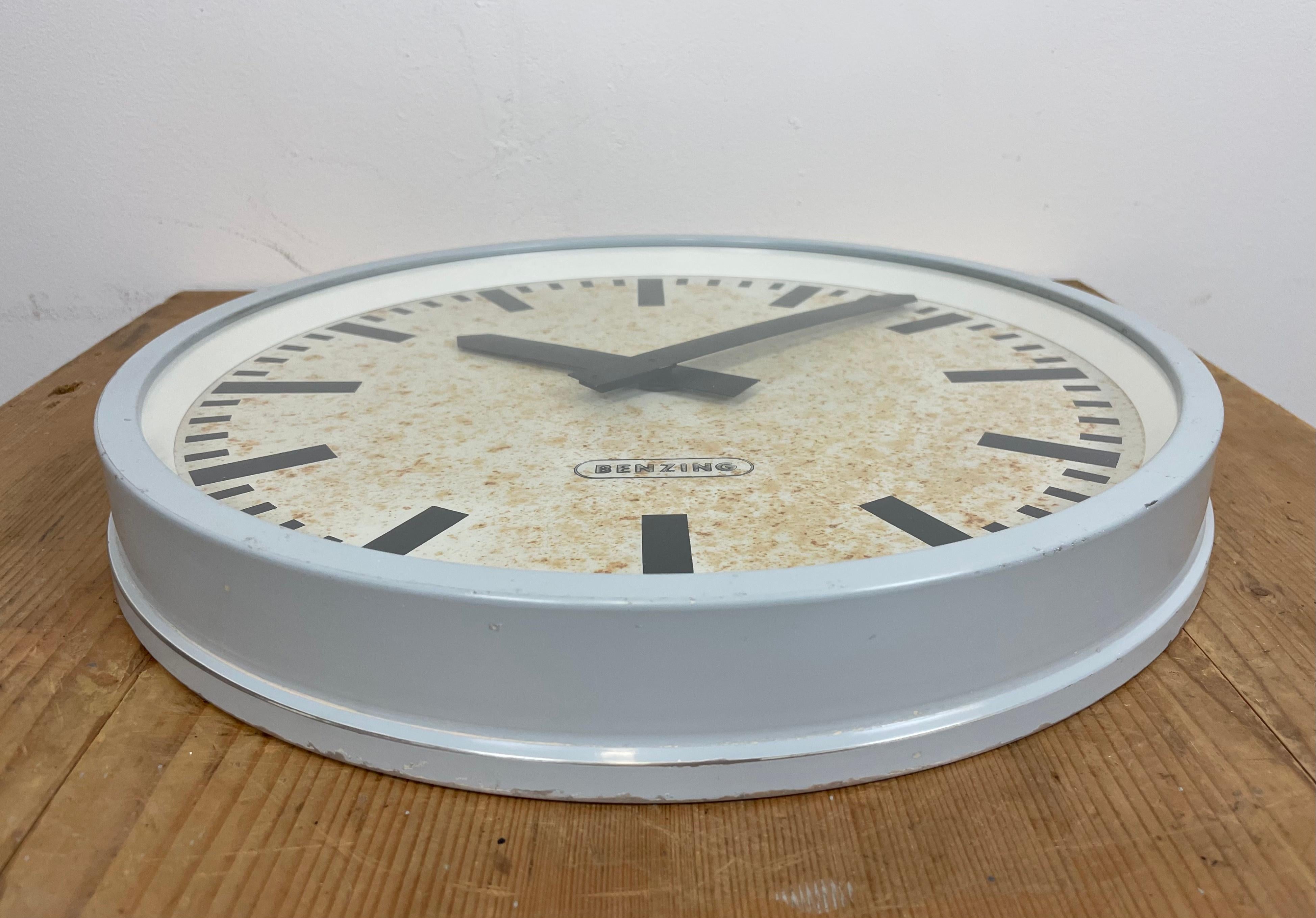 Glass Grey Industrial Wall Clock from Benzing, 1960s For Sale