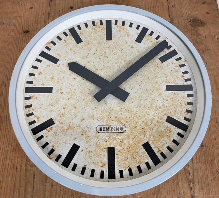 Grey Industrial Wall Clock from Benzing, 1960s For Sale at 1stDibs