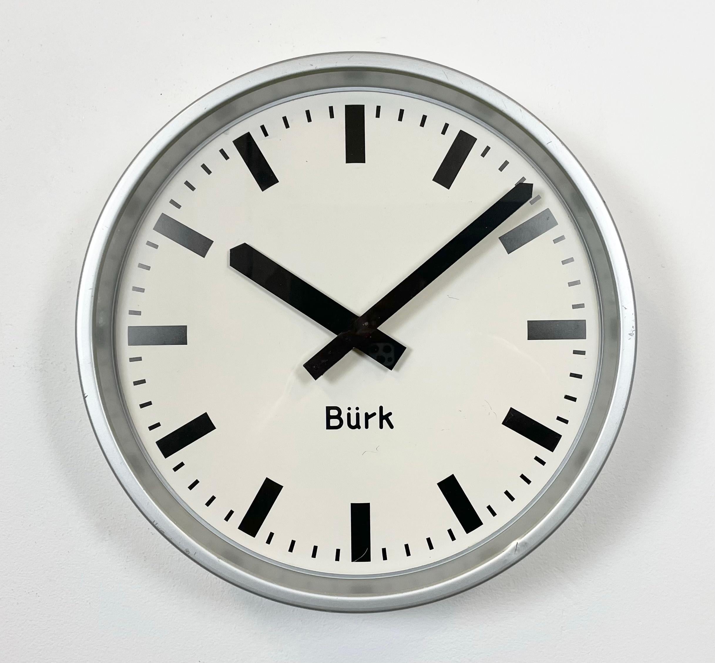 Grey Industrial Wall Clock from Burk, 1960s 2