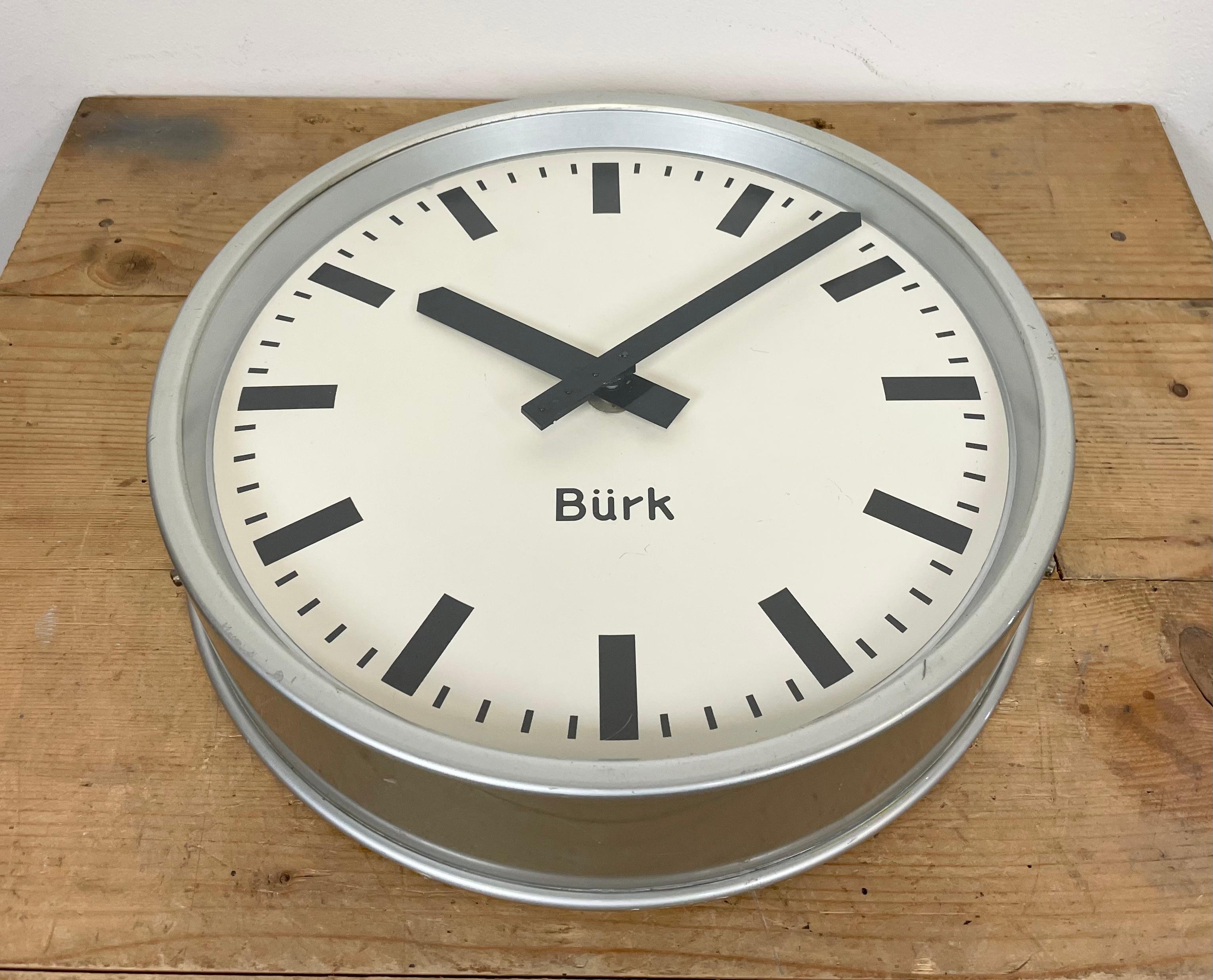 Metal Grey Industrial Wall Clock from Burk, 1960s