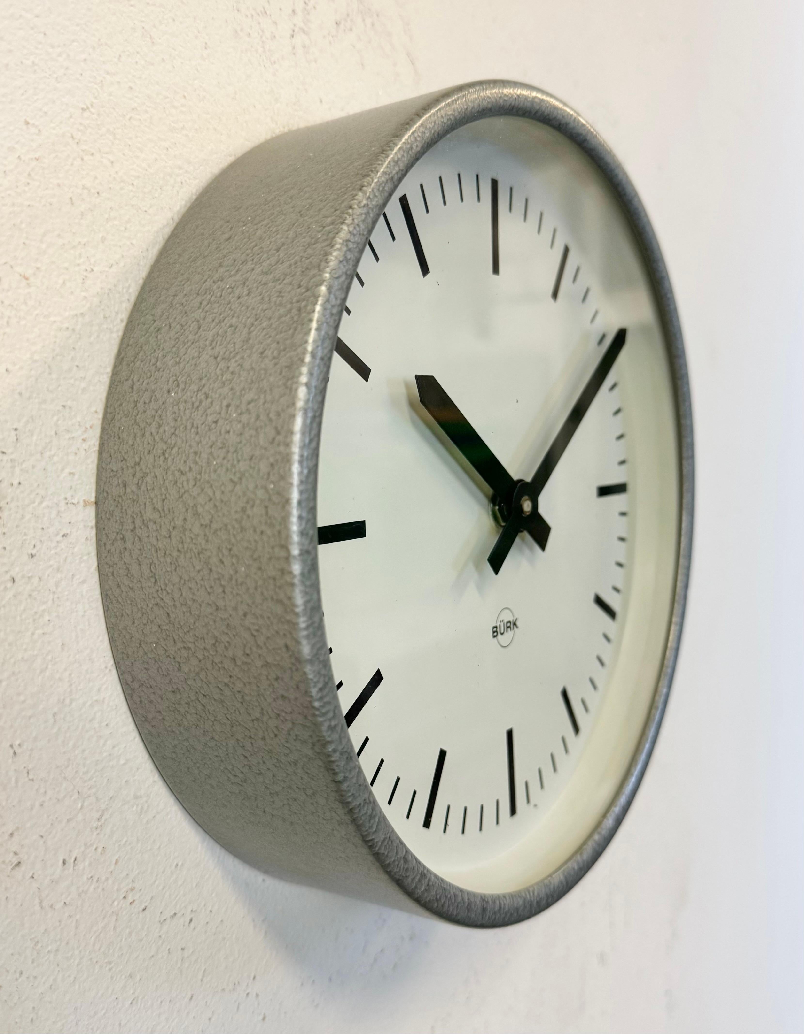 German Grey Industrial Wall Clock from Burk, 1970s For Sale