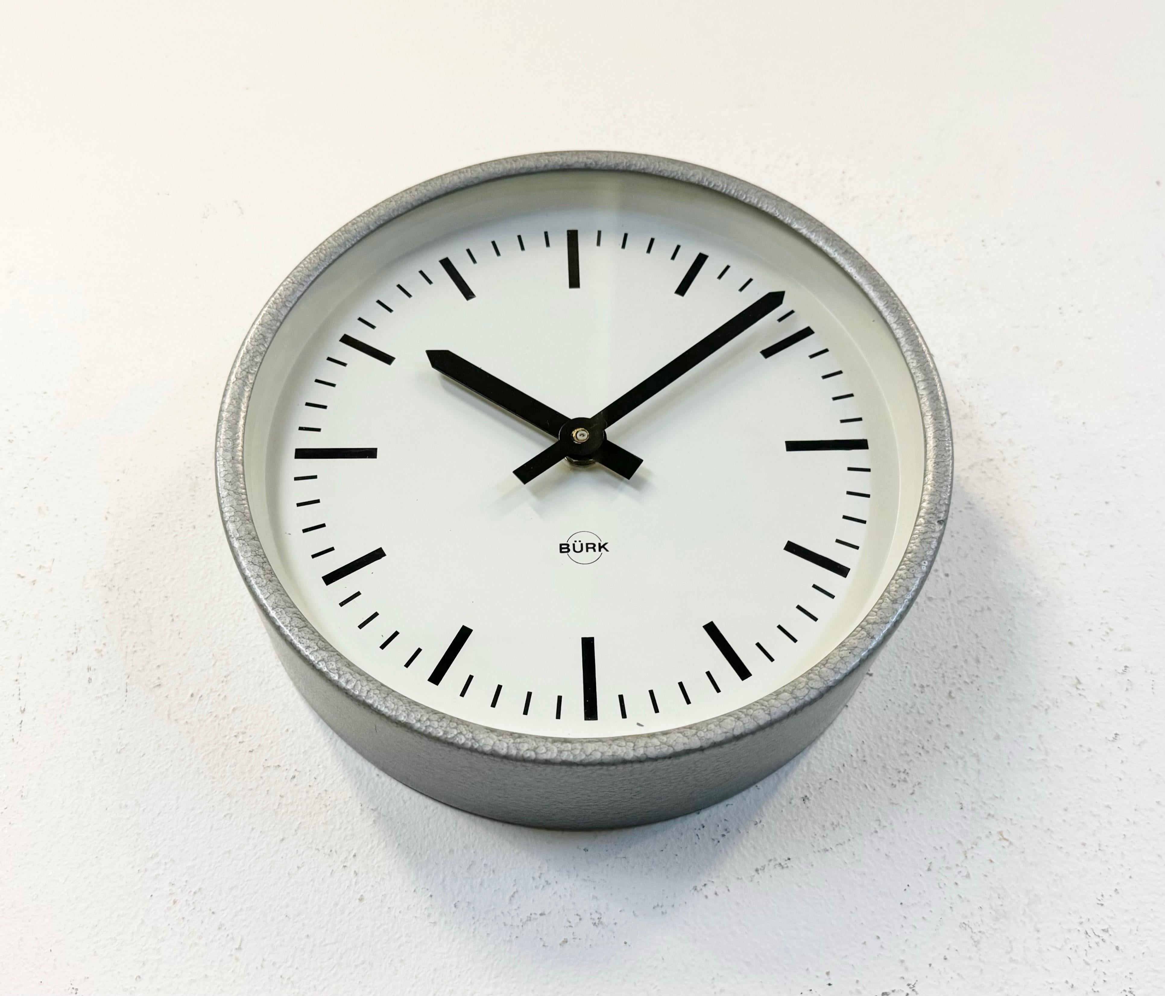 Late 20th Century Grey Industrial Wall Clock from Burk, 1970s For Sale