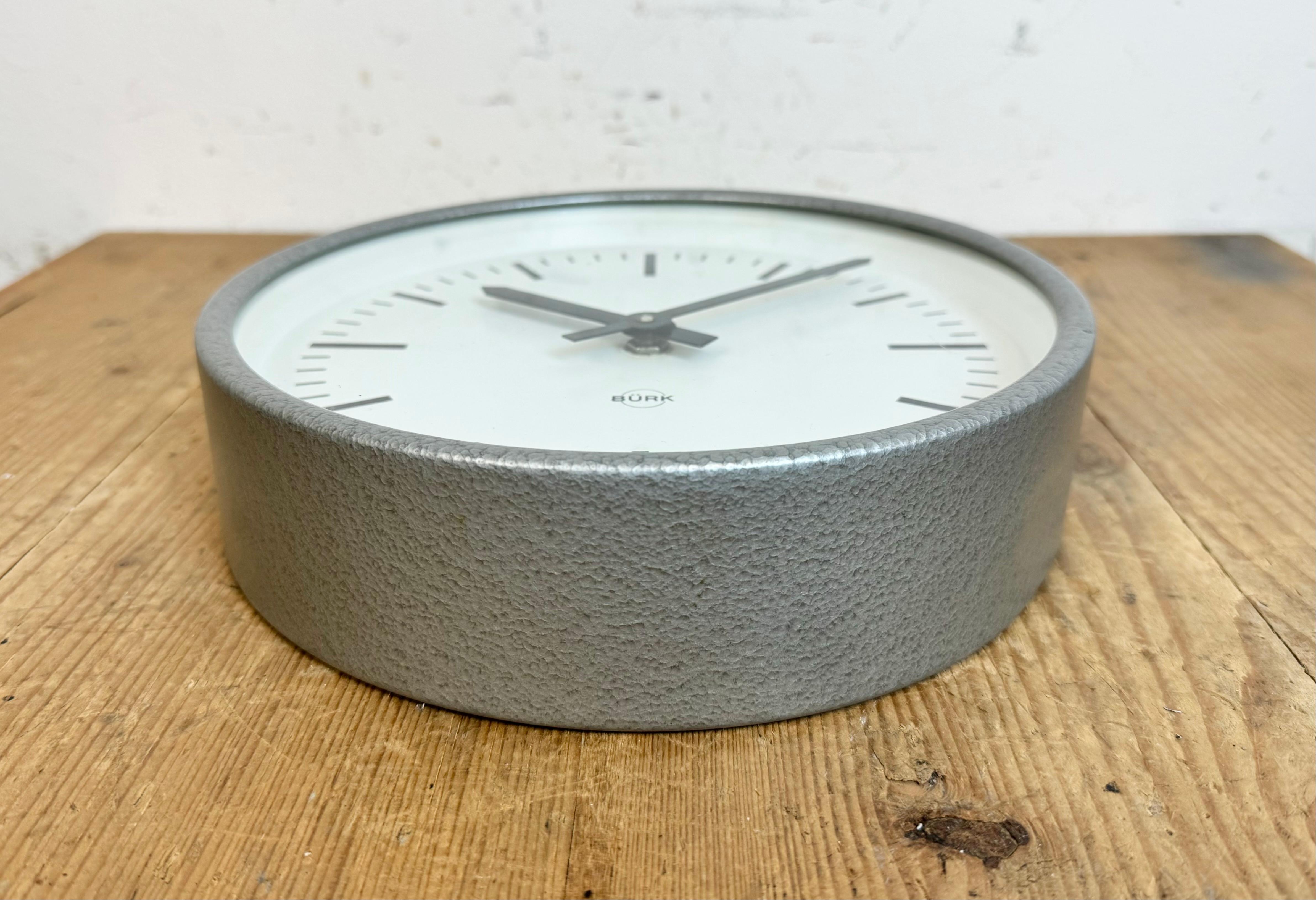 Metal Grey Industrial Wall Clock from Burk, 1970s For Sale