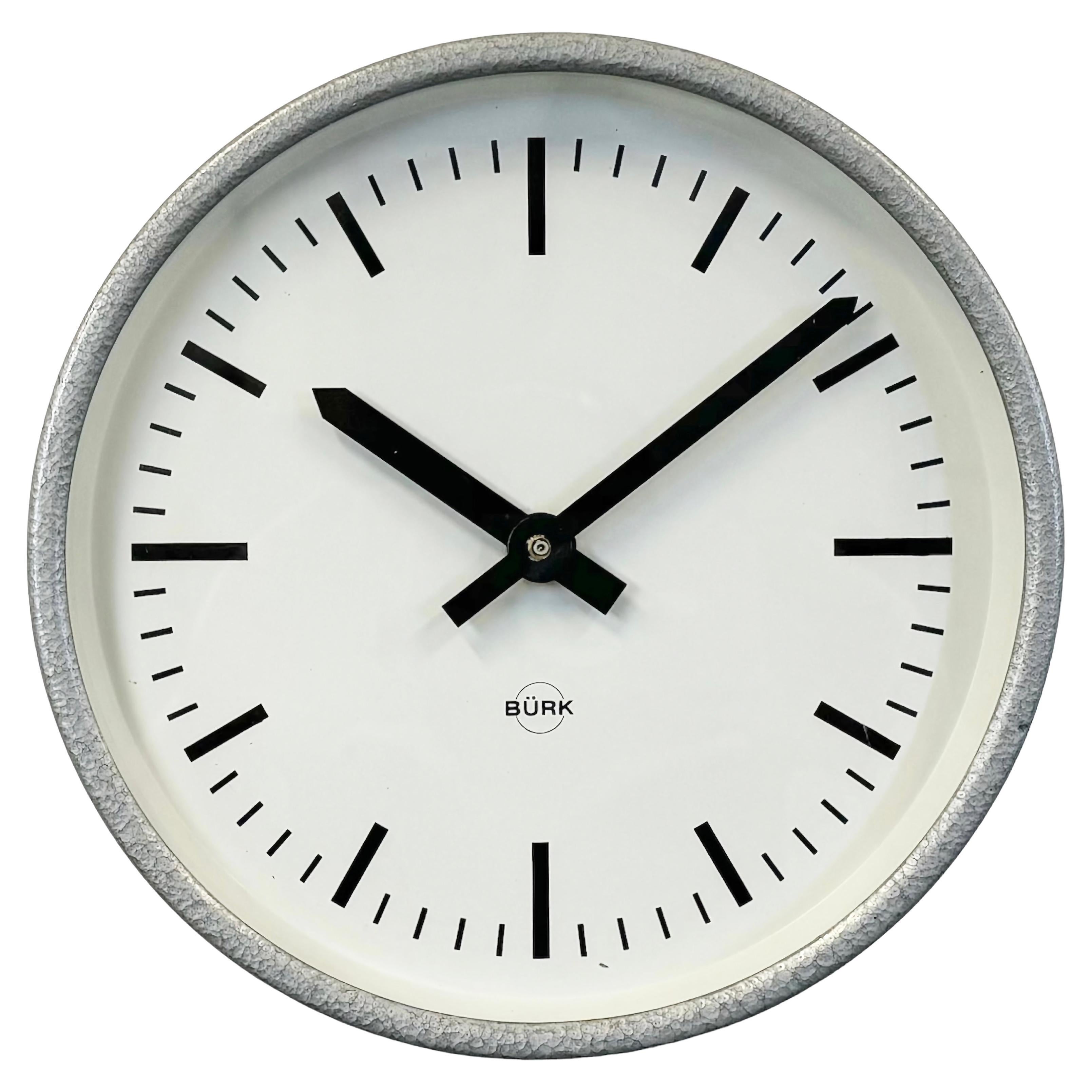 Grey Industrial Wall Clock from Burk, 1970s For Sale