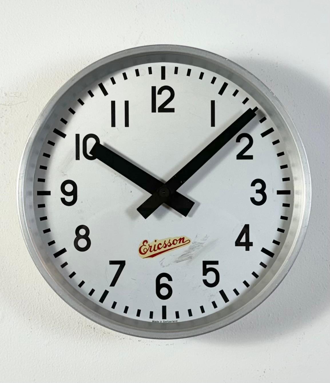 Swiss Grey Industrial Wall Clock from Ericsson, 1960s For Sale